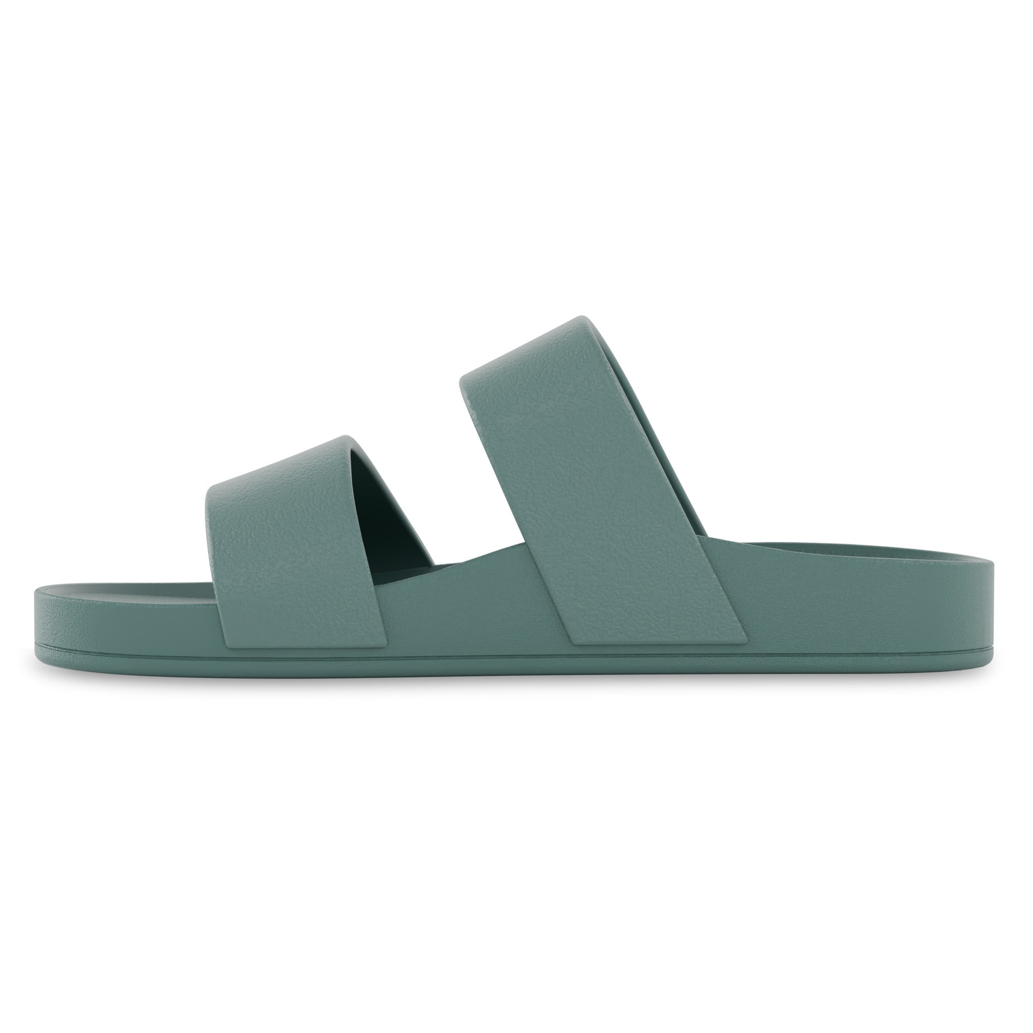 Green sandal with two straps on a white background