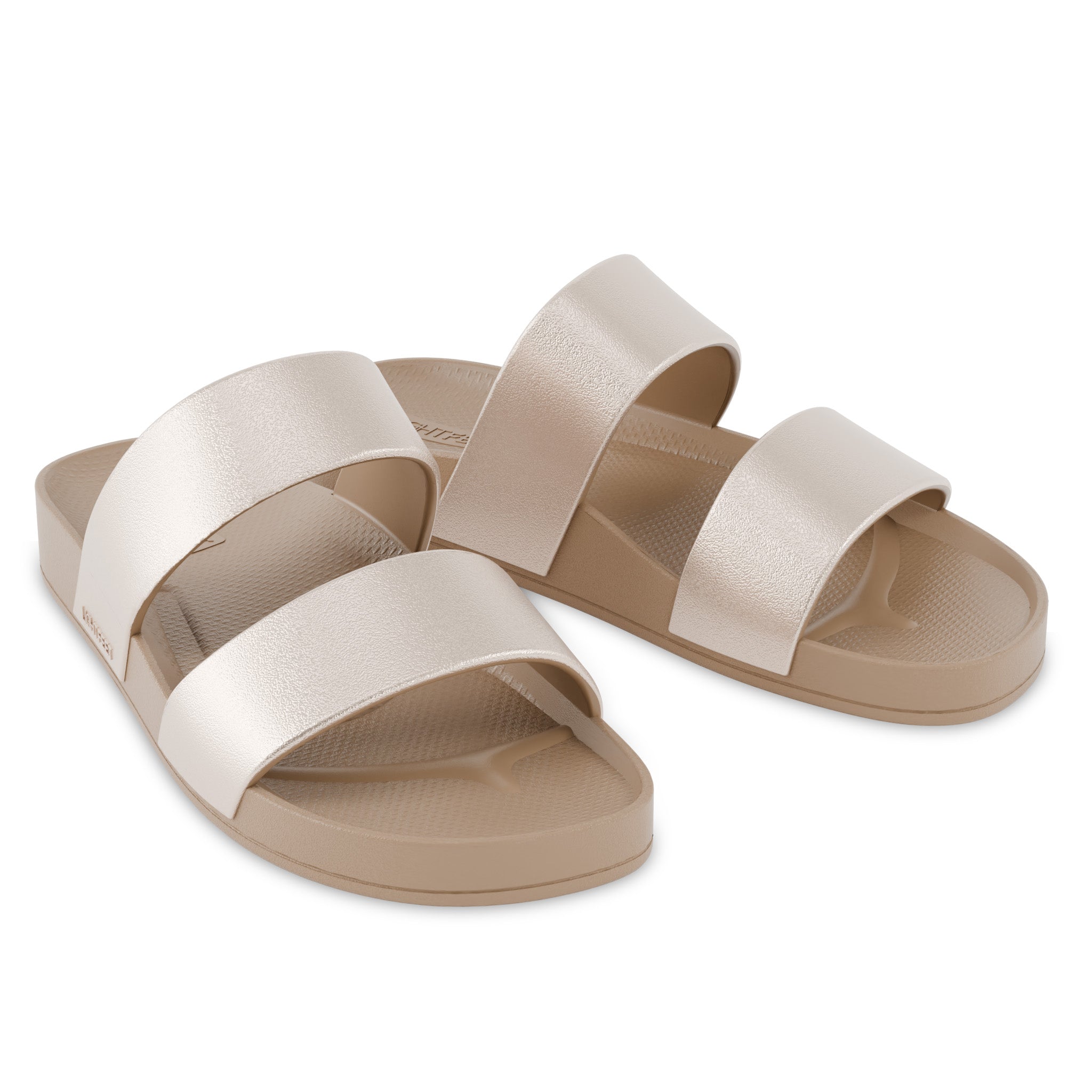 Latte Shimmer - Double Strap Slides