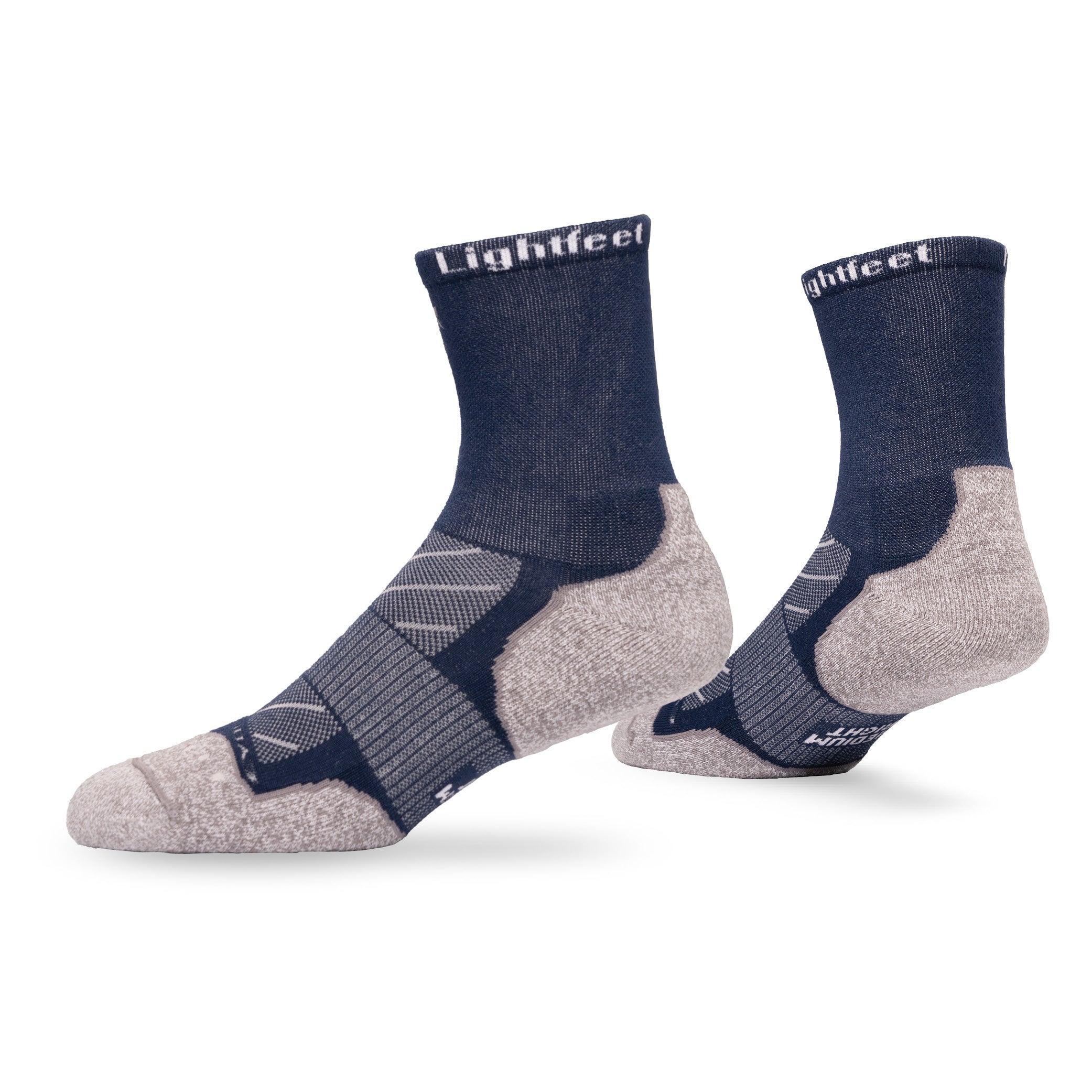 Pair of Lightfeet Evolution Trail Navy Half Crew Performance Running Socks