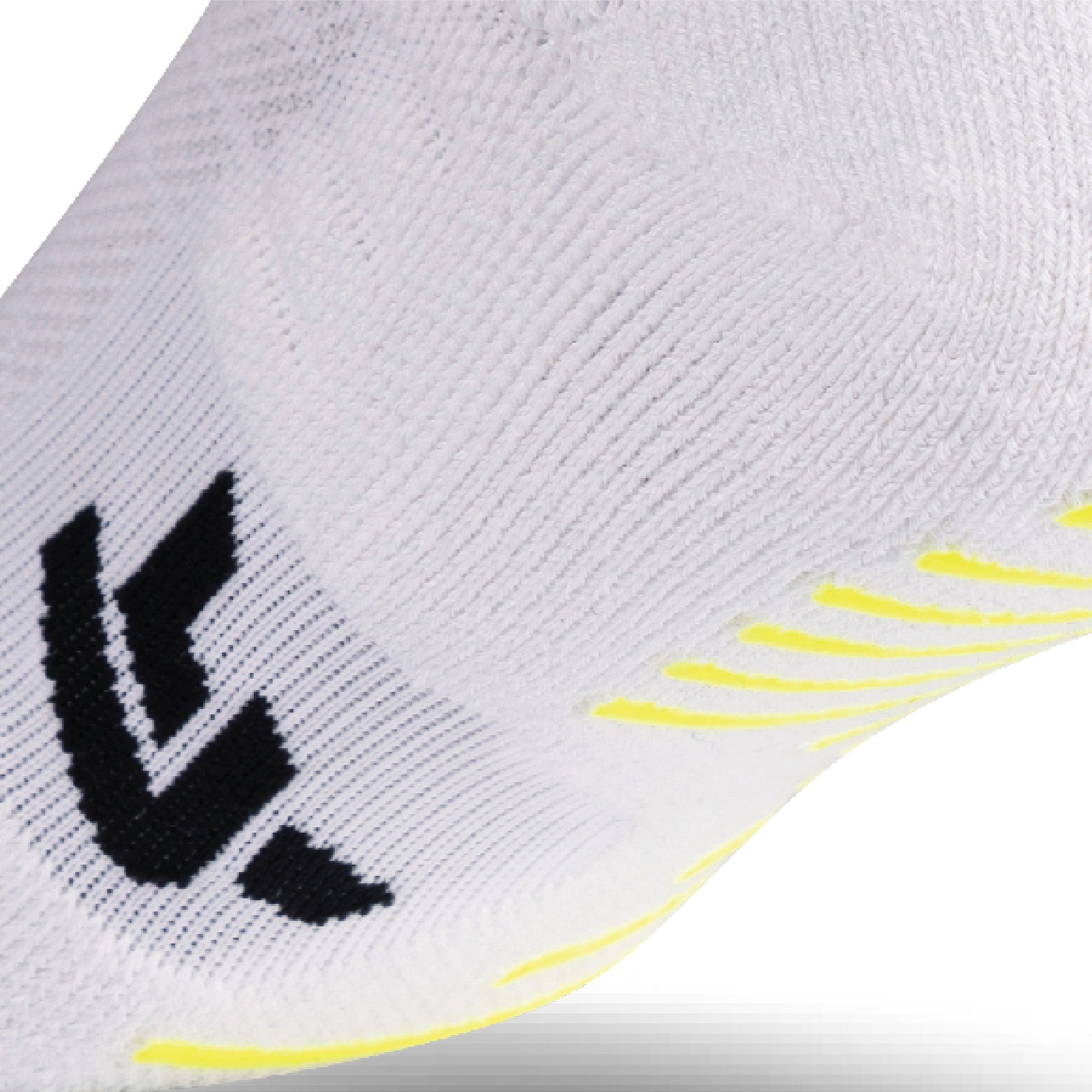 Close up view of elastic arch and grip strips on Lightfeet Netball White Mini Crew Sock