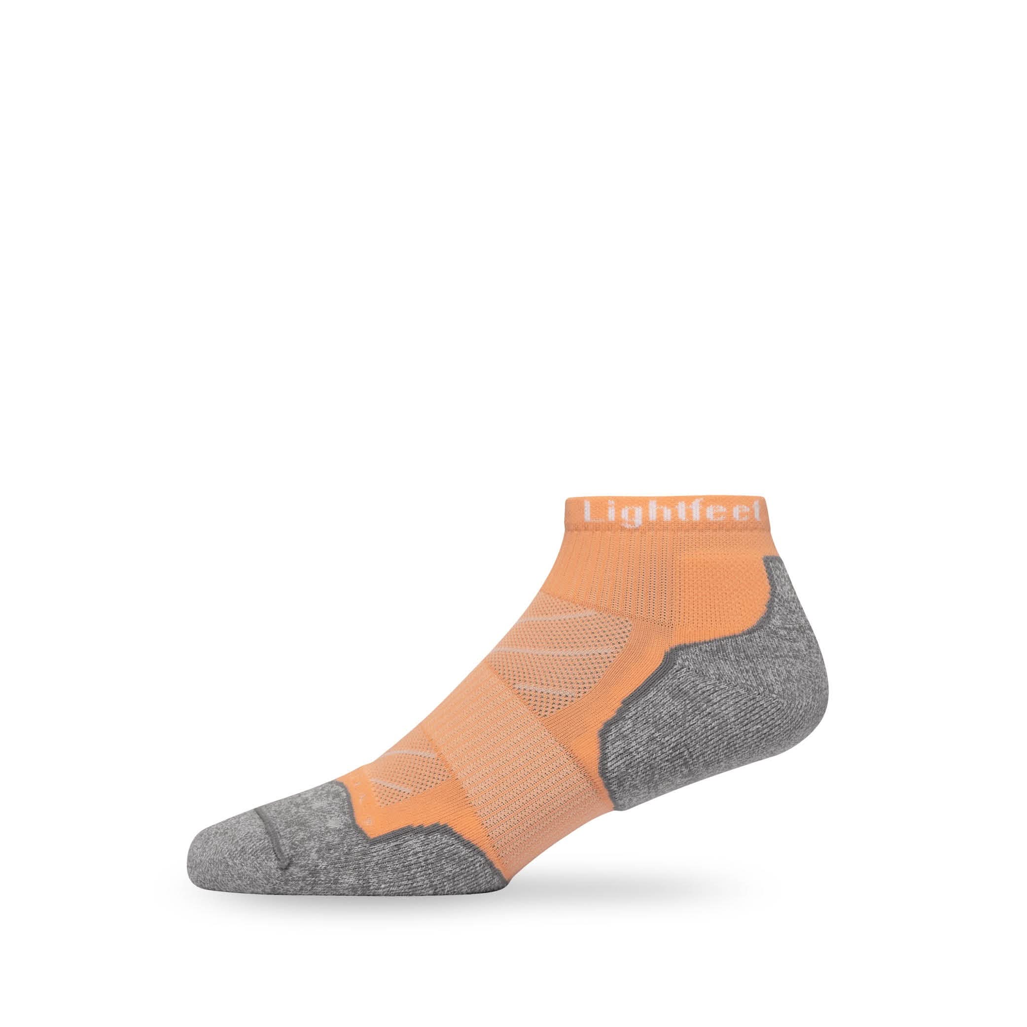 Side view of Lightfeet Evolution Peach Mini Crew Performance Running Sock