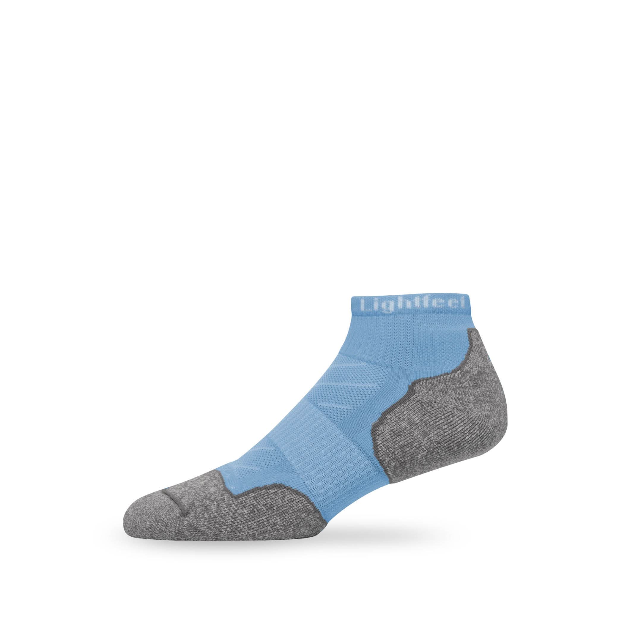 Side view of Lightfeet Evolution Sky Blue Mini Crew Performance Running Sock