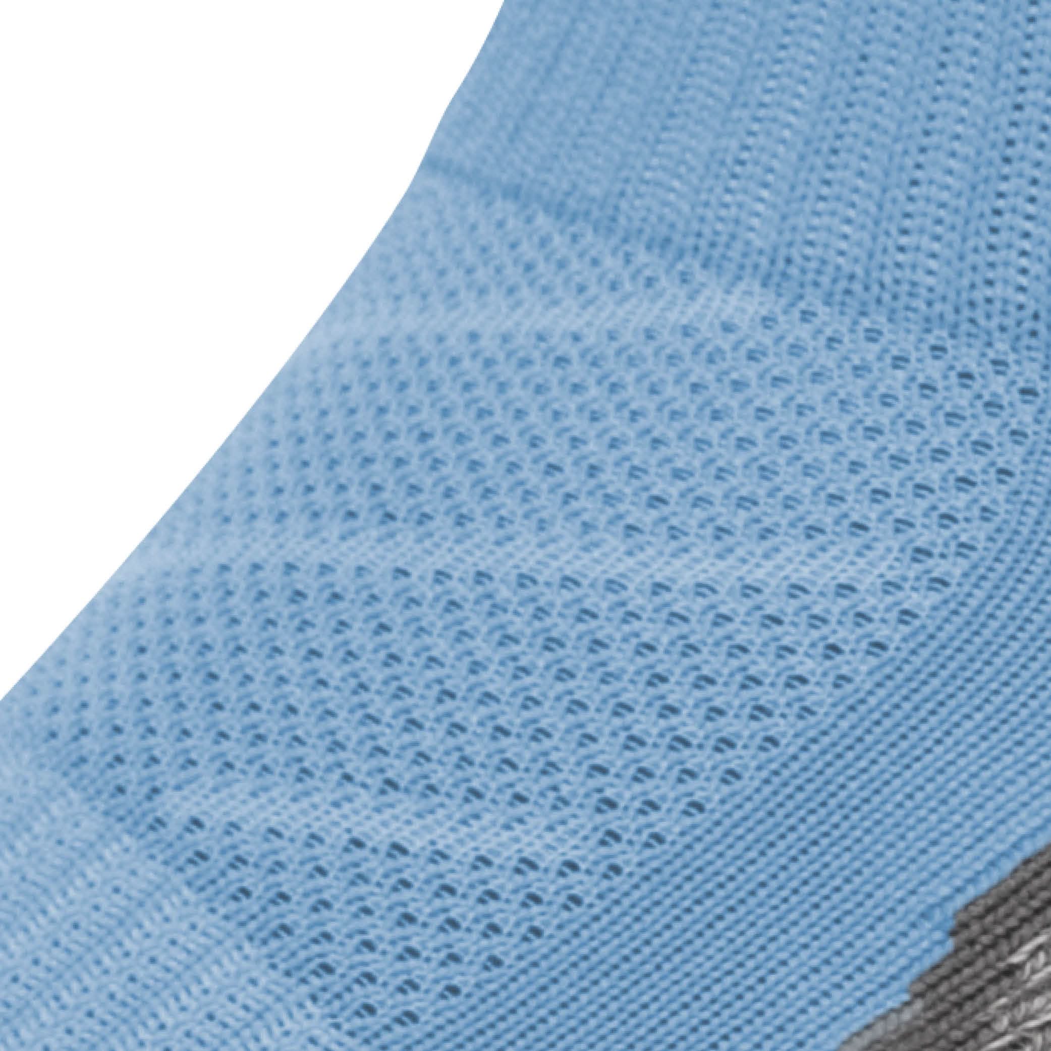 Close up view of mesh on Lightfeet Evolution Sky Blue Mini Crew Performance Running Sock