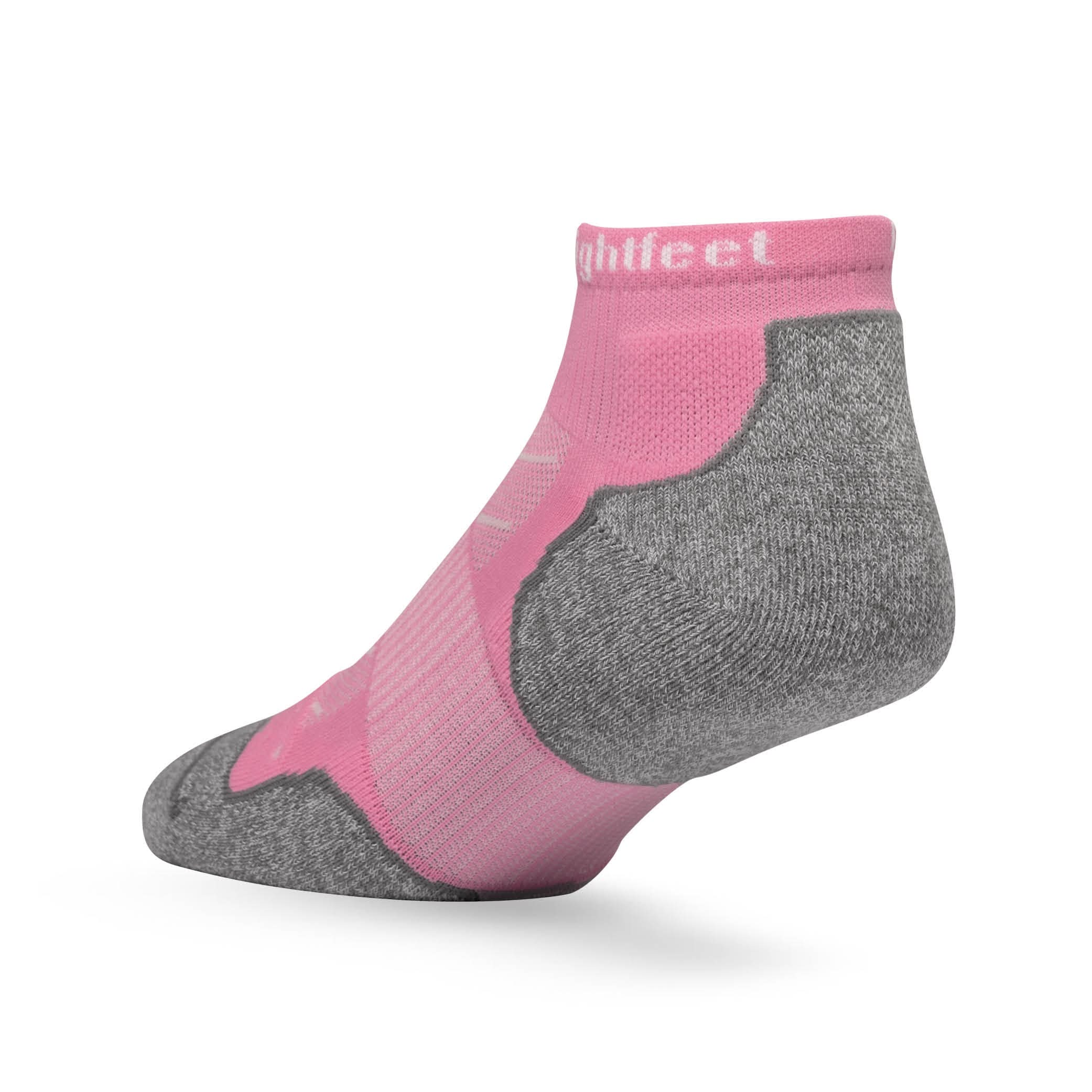 Heel view of Lightfeet Evolution Soft Pink Mini Crew Performance Running Sock