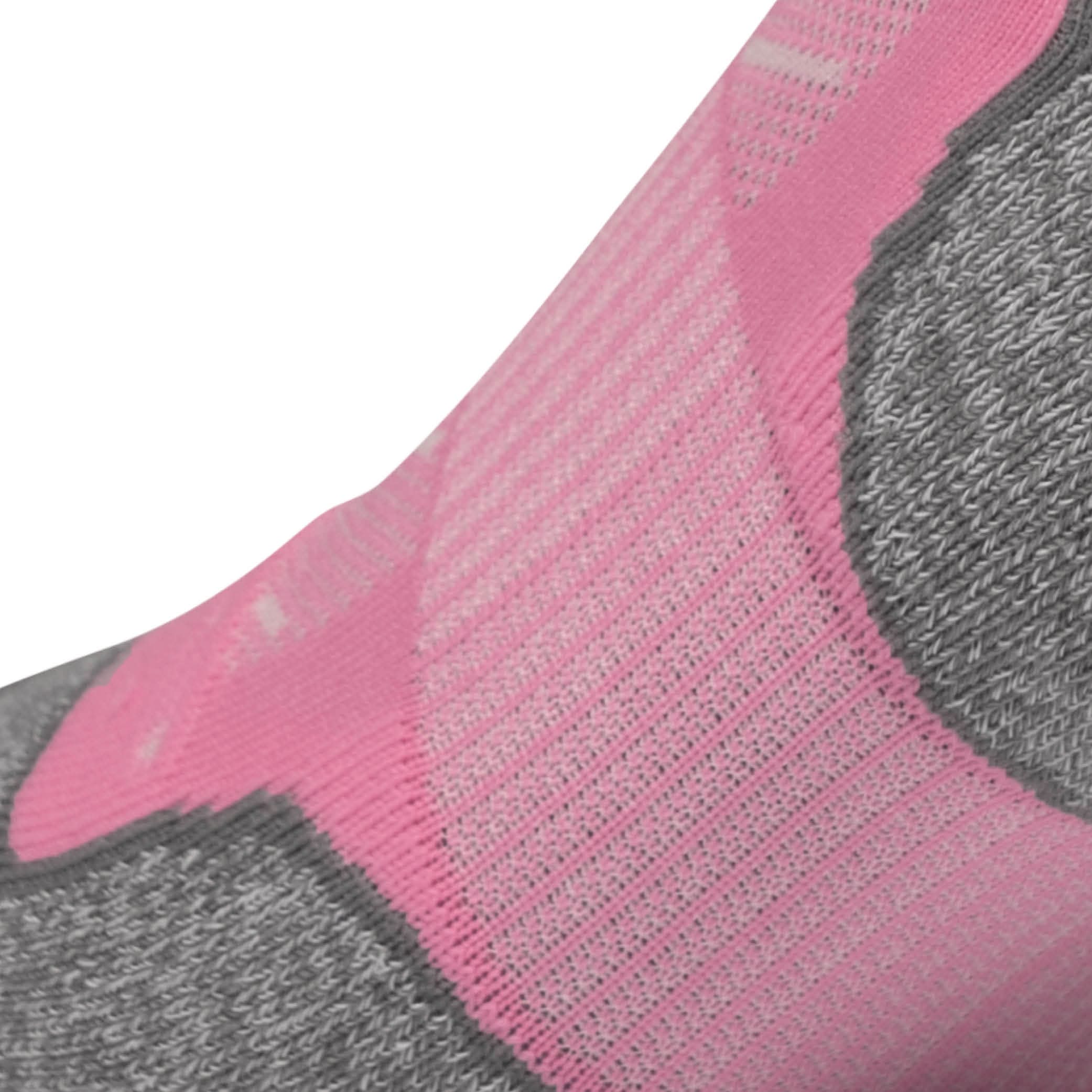 Close up view of elastic arch of Lightfeet Evolution Soft Pink Mini Crew Performance Running Sock