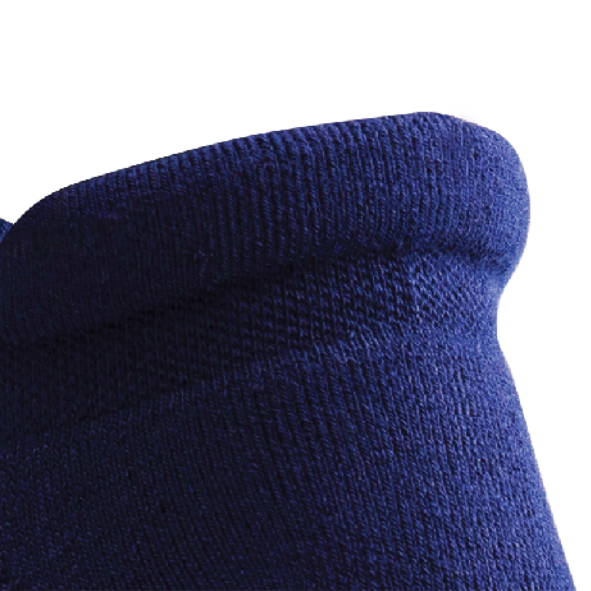 Close up view of comfort heel padding of Lightfeet Comfort Navy Ankle Socks
