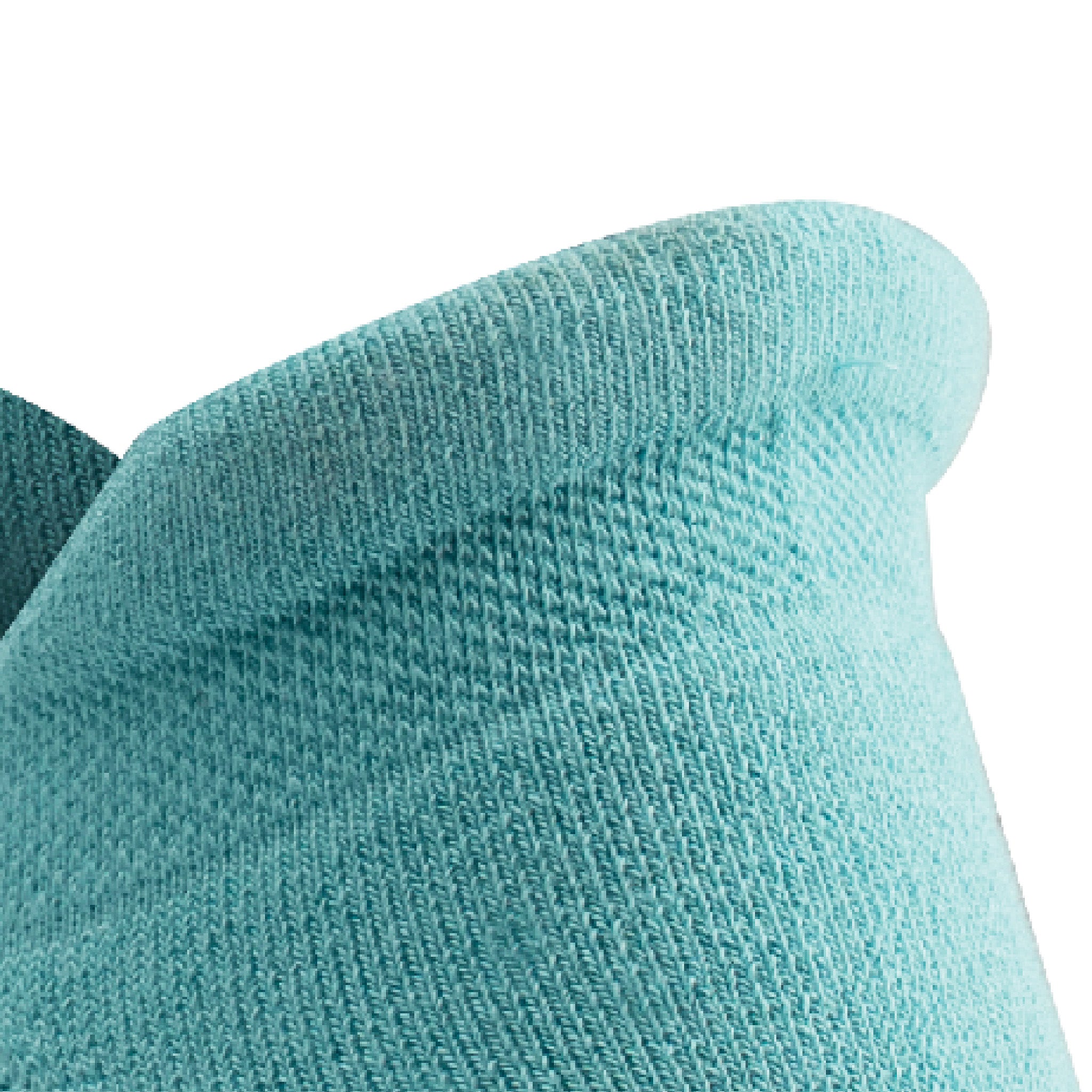 Close up view of comfort heel padding of Lightfeet Comfort Teal Ankle Socks