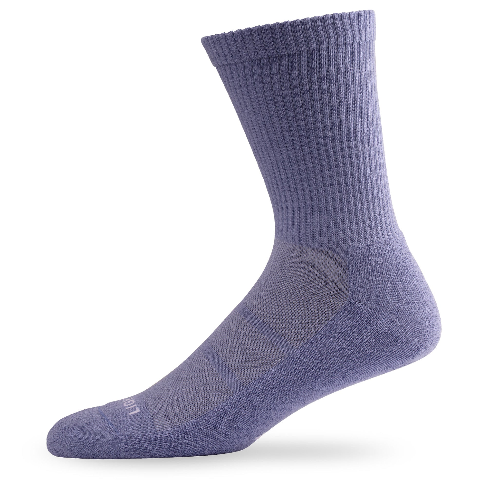 Side view of Lightfeet Comfort Purple Crew Socks