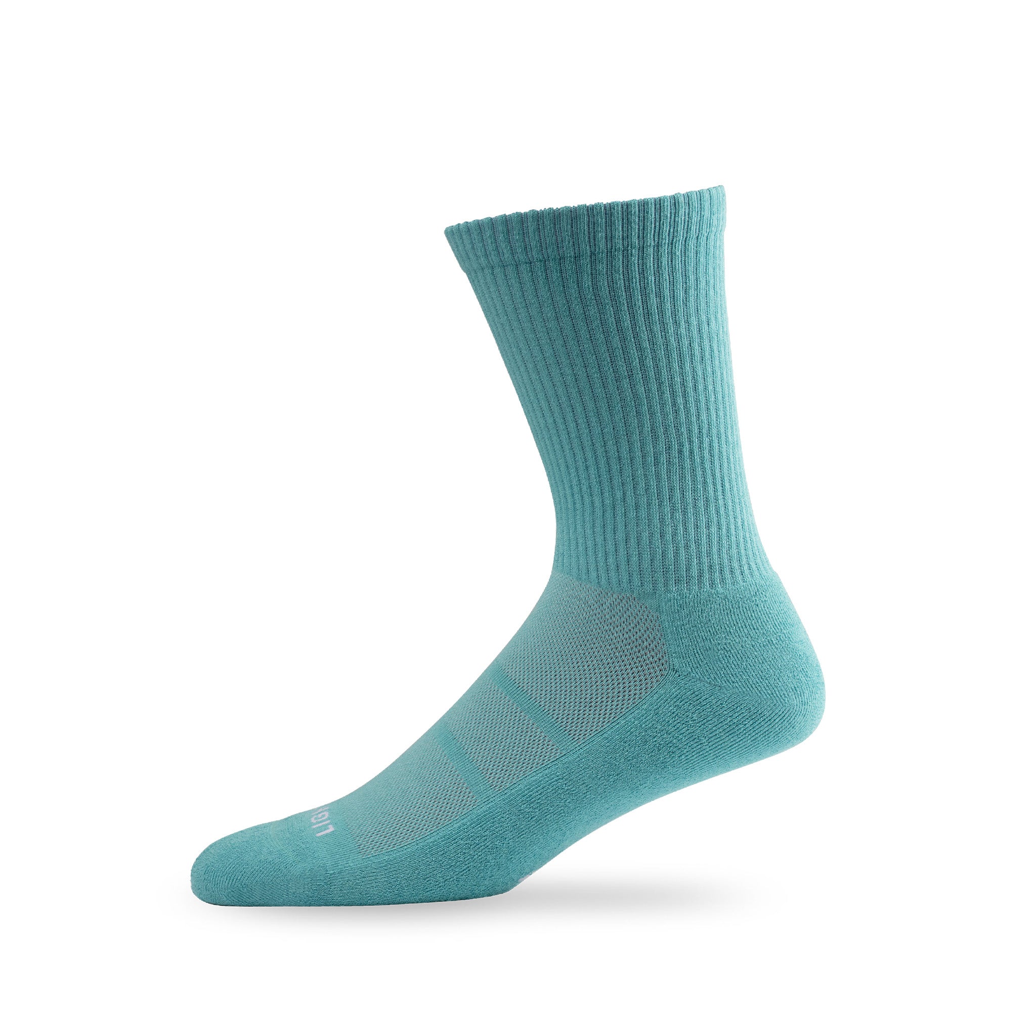 Side view of Lightfeet Comfort Teal Crew Socks