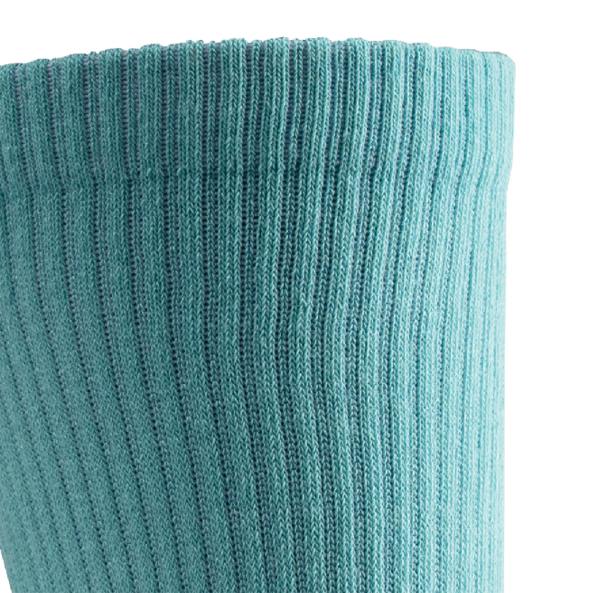 Close up view of cuff of Lightfeet Comfort Teal Crew Socks