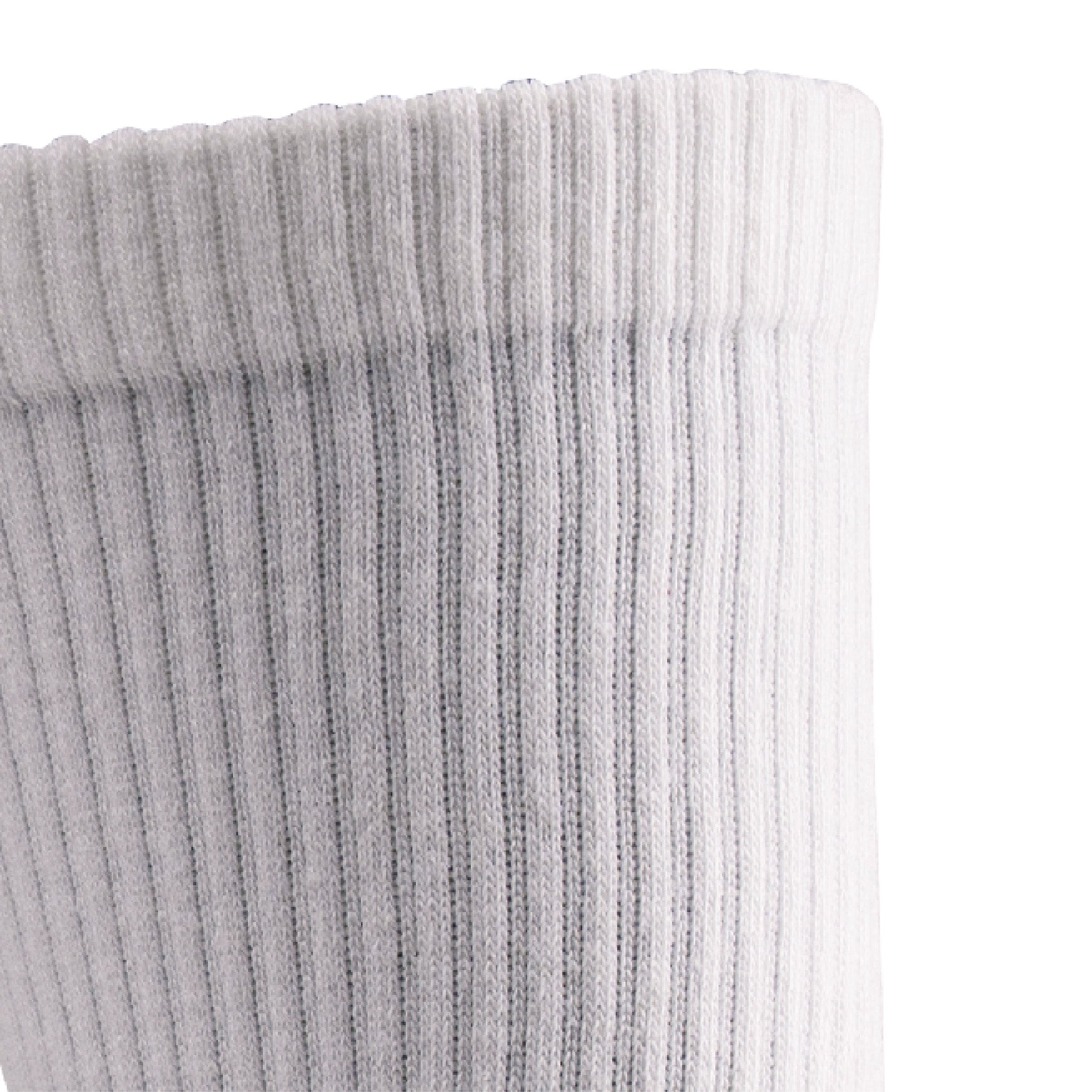 Close up view of cuff of Lightfeet Comfort White Crew Socks