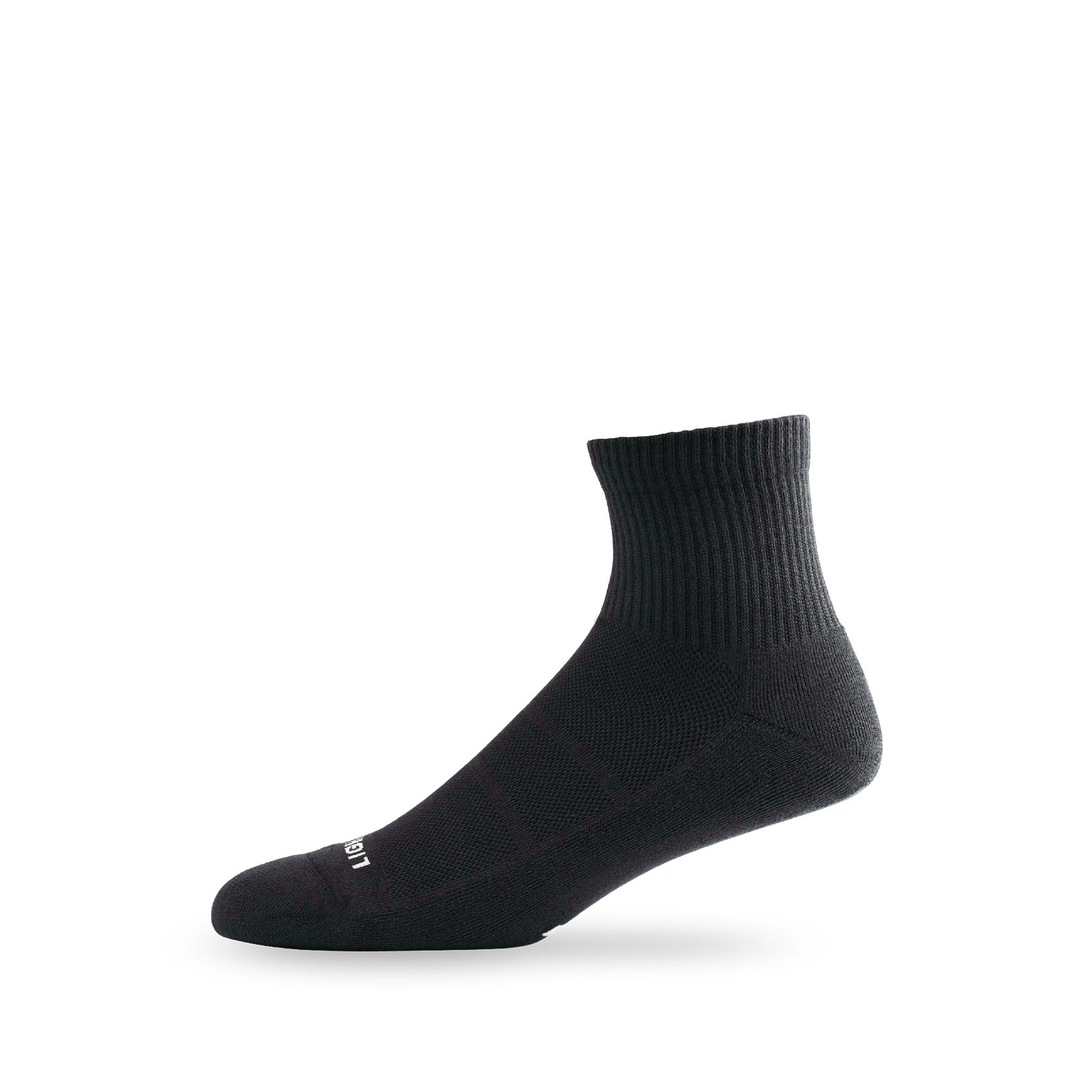 Side view of Lightfeet Comfort Black Quarter Socks