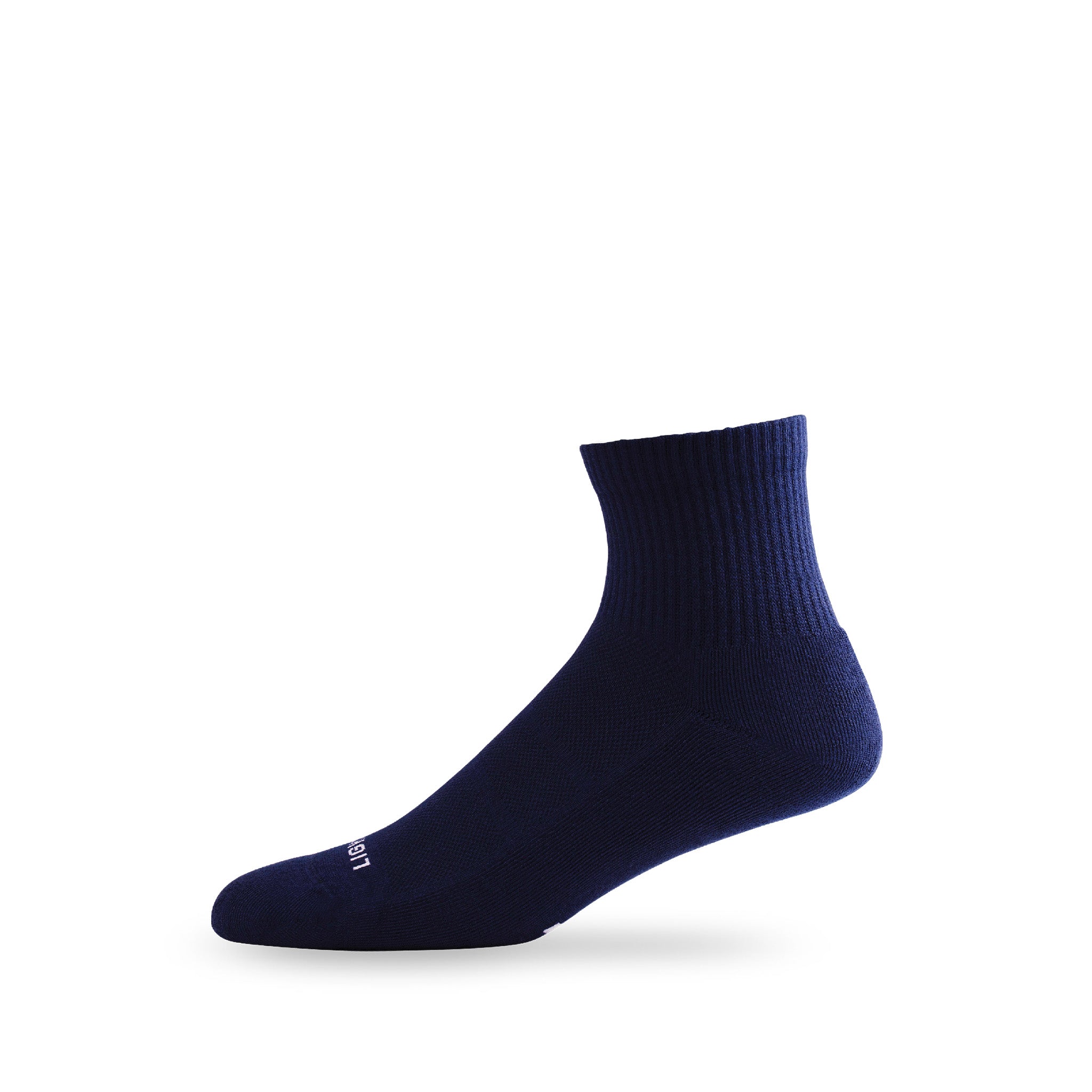 Side view of Lightfeet Comfort Navy Quarter Socks