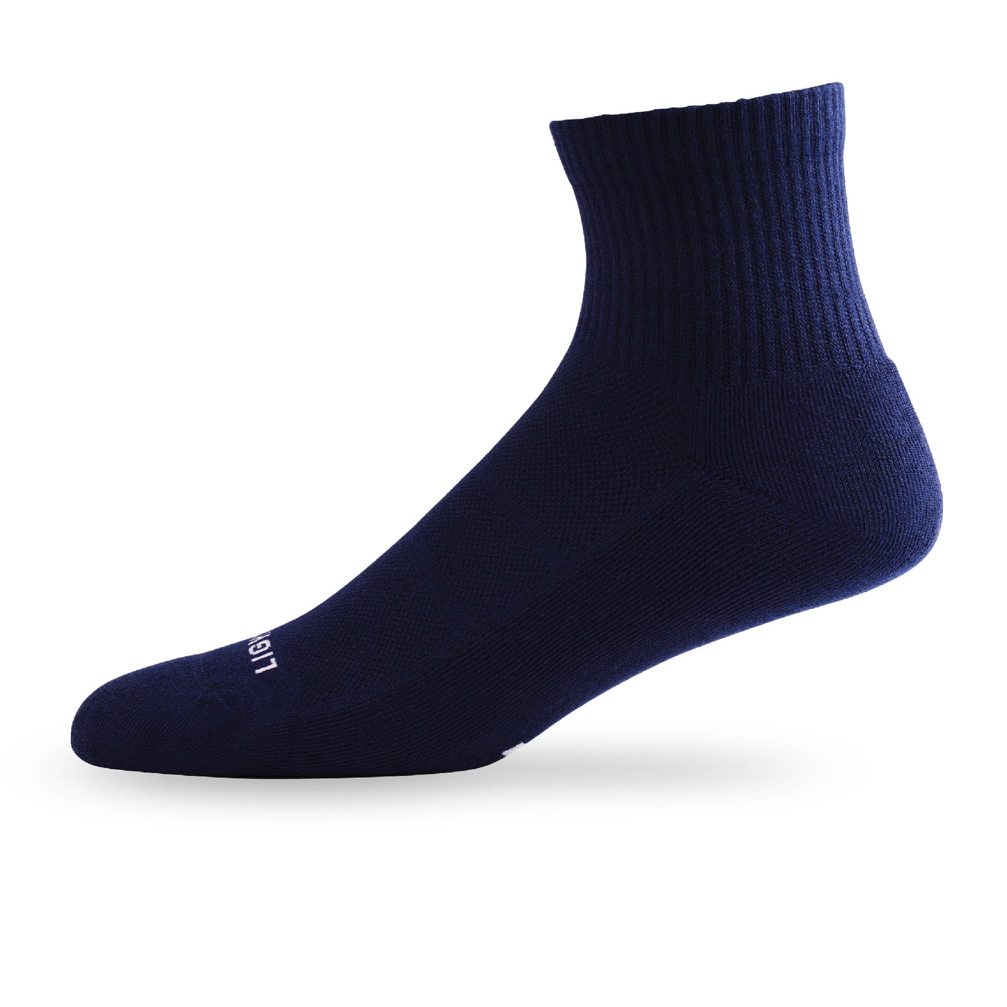 Side view of Lightfeet Comfort Navy Quarter Socks
