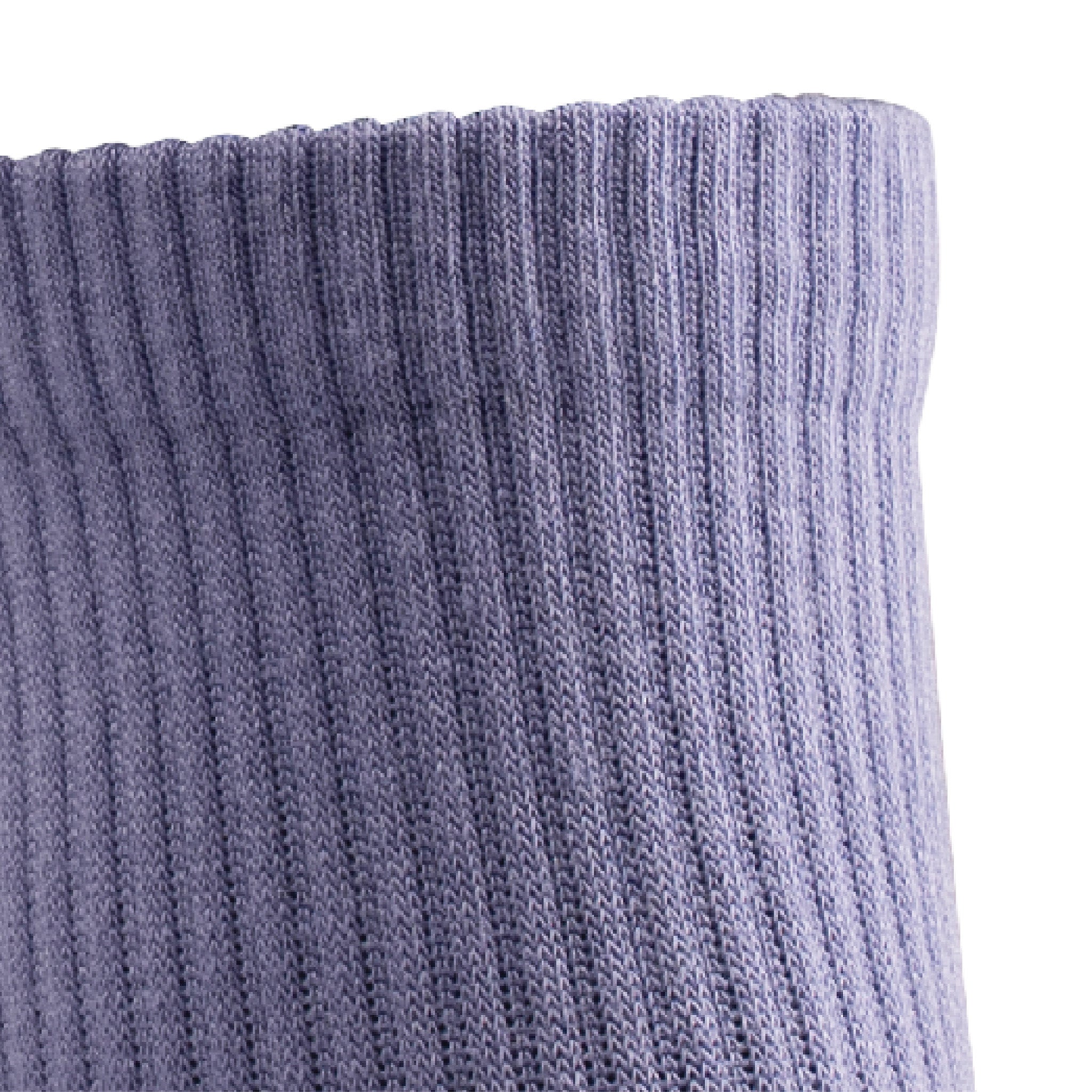 Close up view of ccuff of Lightfeet Comfort Purple Quarter Socks