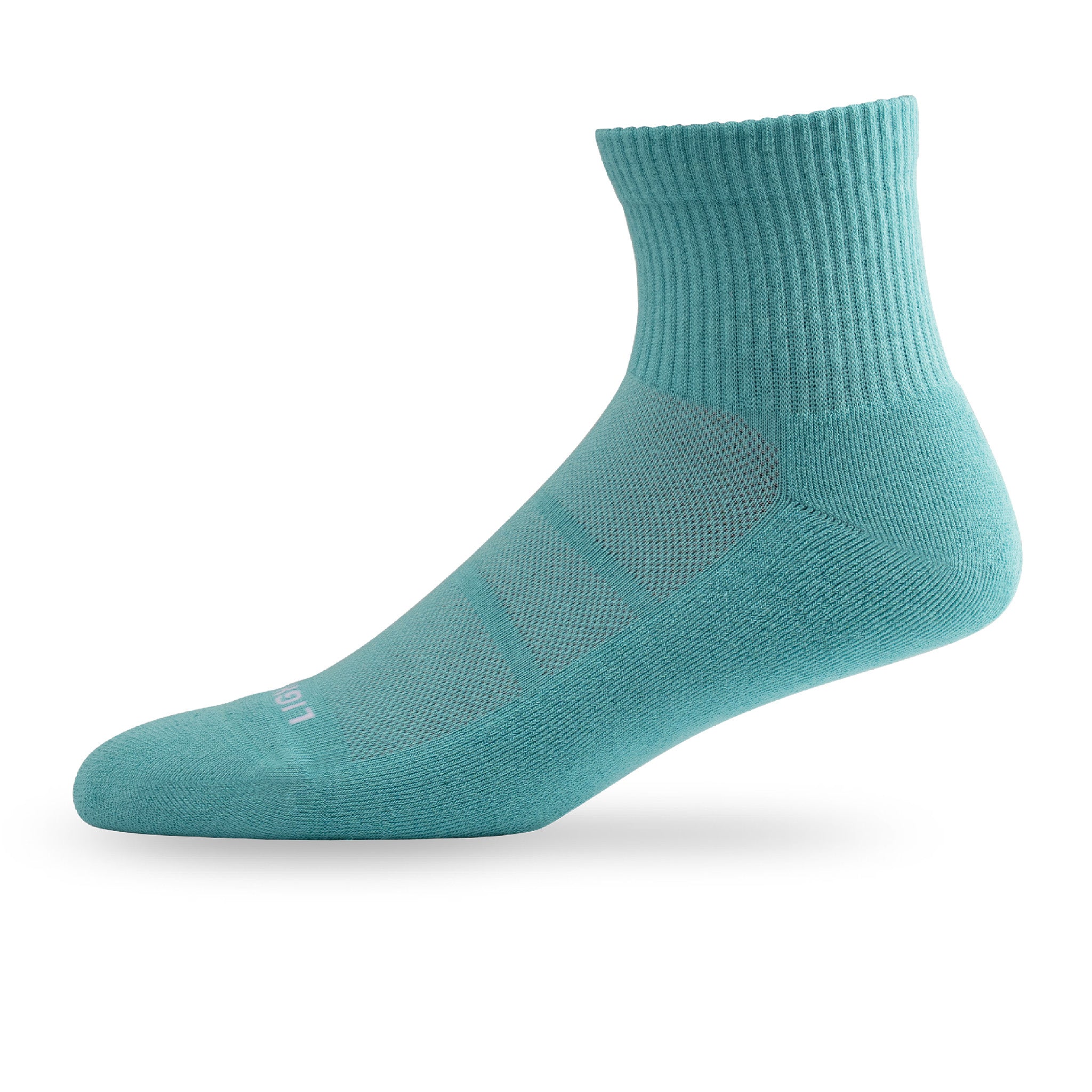 Side view of Lightfeet Comfort Teal Quarter Socks