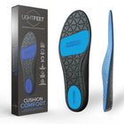 Image of Lightfeet Cushion Comfort Orthotic Insoles showing the packaging and the bottom and side profile of the insole