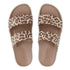 Top view of latte leopard print Lightfeet Double Strap Slide