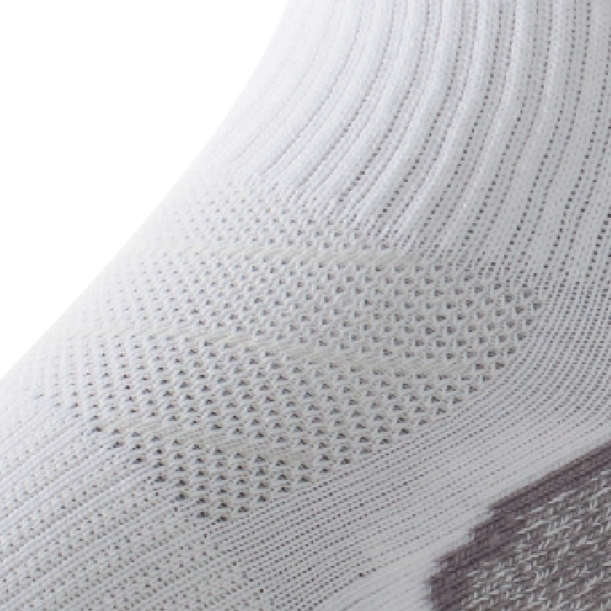 Close up view of mesh on Lightfeet Evolution White Crew Performance Running Sock