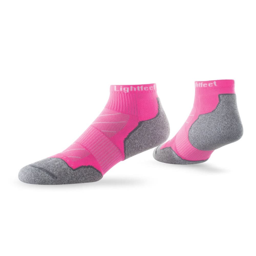 Pair of Lightfeet Evolution Fluro Pink Mini Crew Performance Running Socks