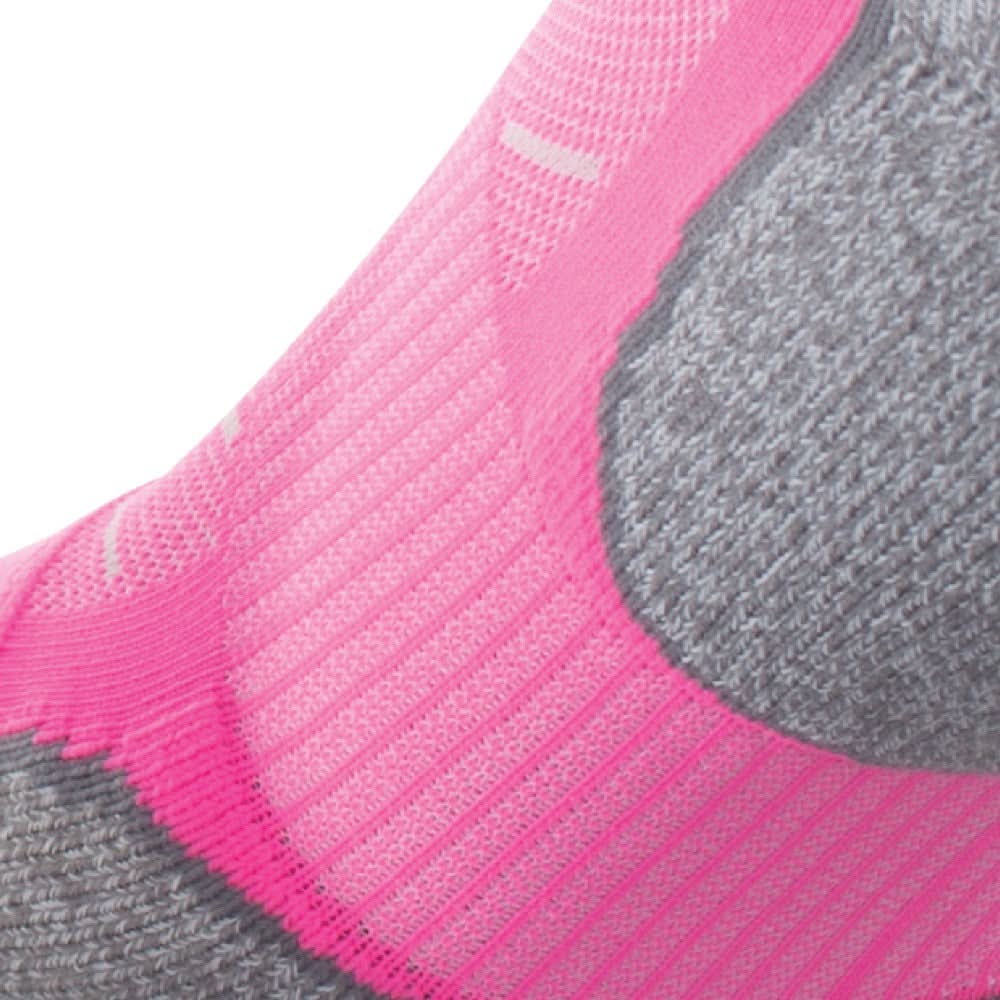 Close up view of elastic arch of Lightfeet Evolution Fluro Pink Mini Performance Running Sock