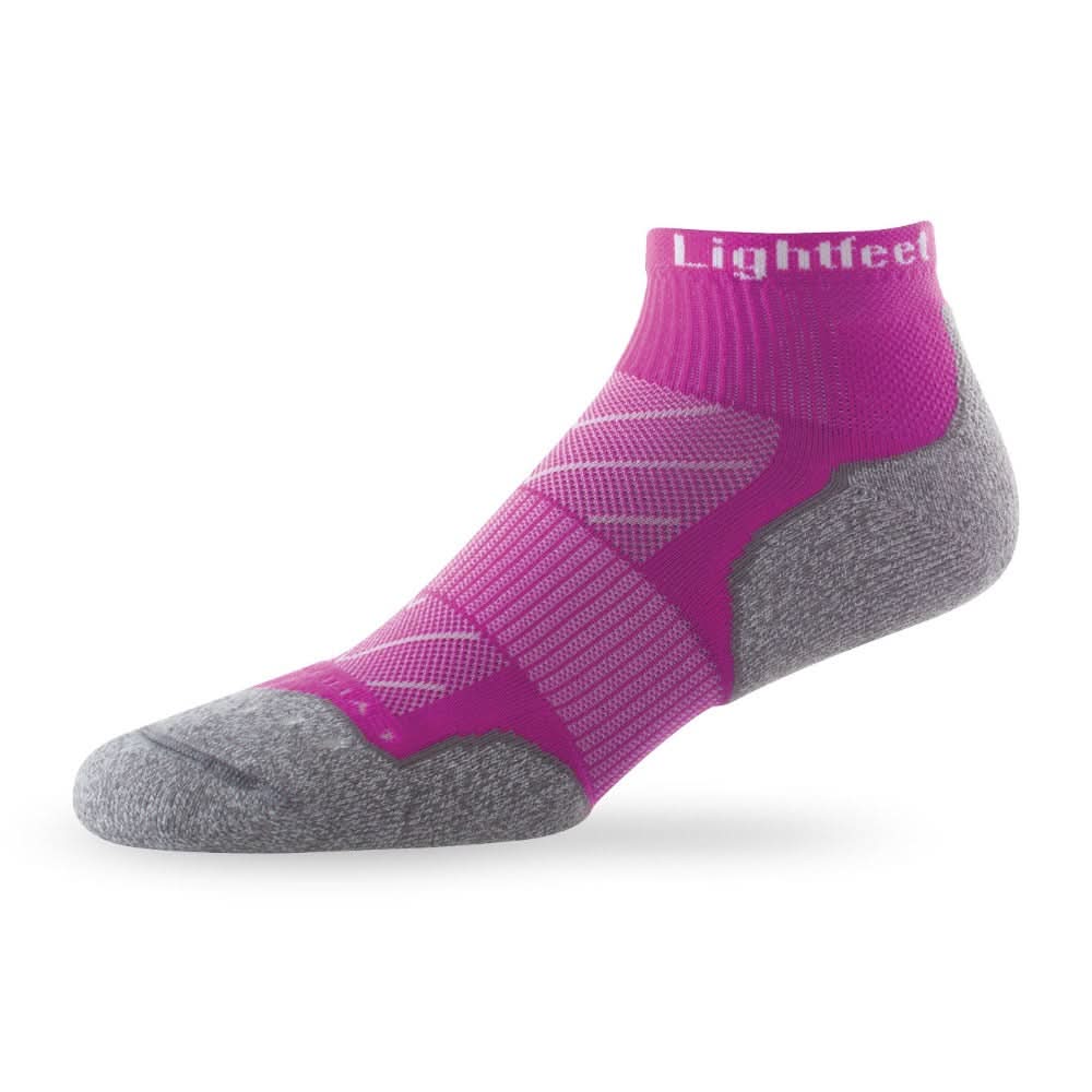 Side view of Lightfeet Evolution Fluro Purple Mini Crew Performance Running Sock