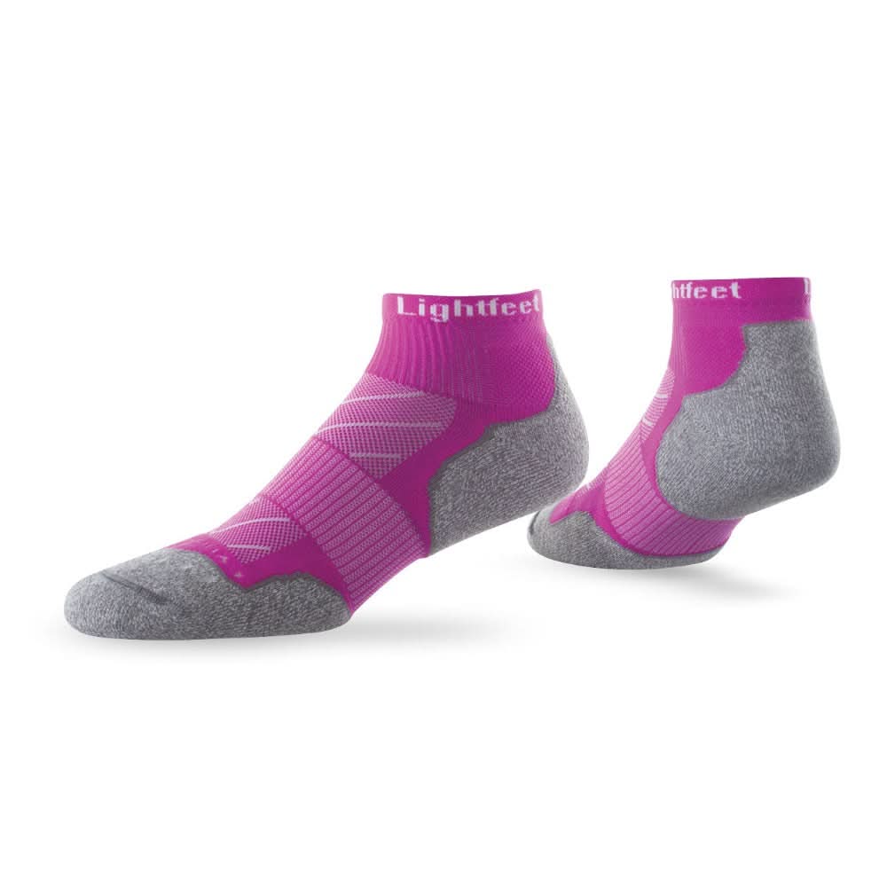 Pair of Lightfeet Evolution Fluro Purple Mini Crew Performance Running Socks