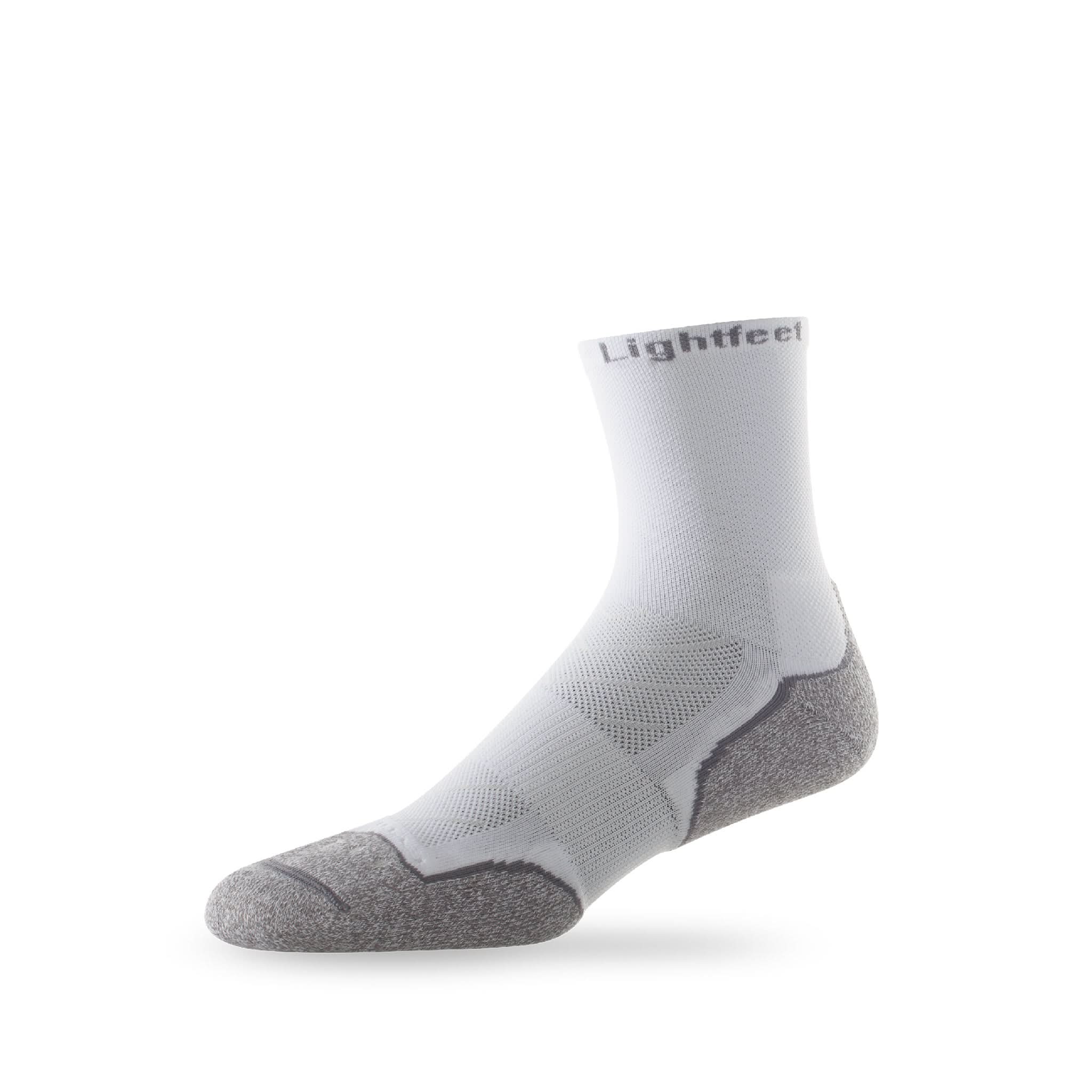 Side view of Lightfeet Evolution White Half Crew Performance Running Sock
