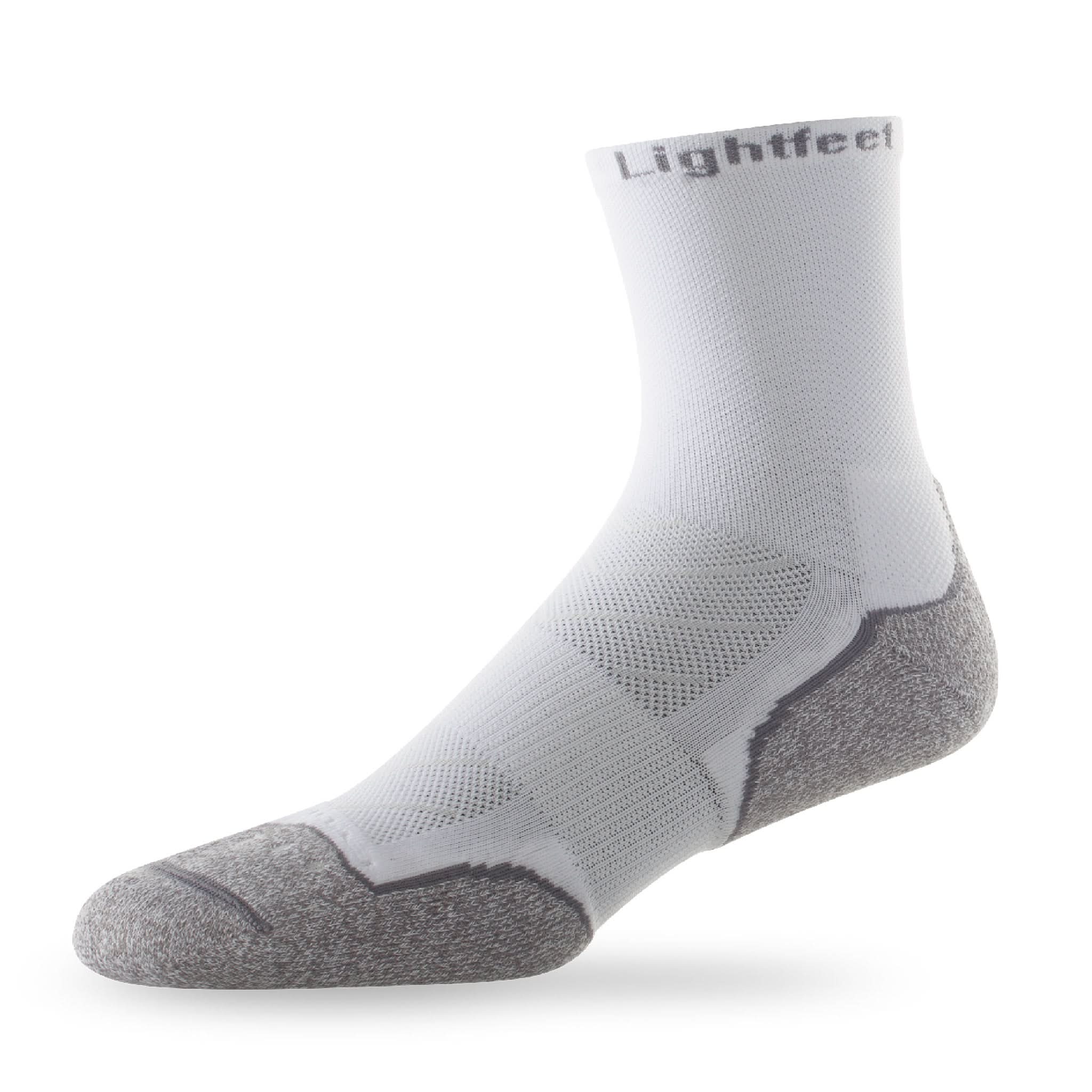 Side view of Lightfeet Evolution White Half Crew Performance Running Sock