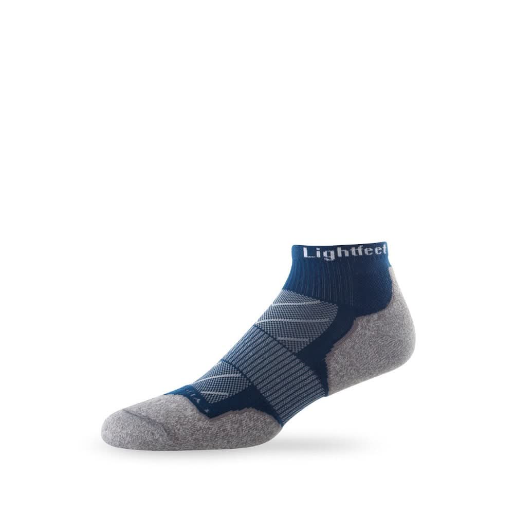 Side view of Lightfeet Evolution Navy Mini Crew Performance Running Sock