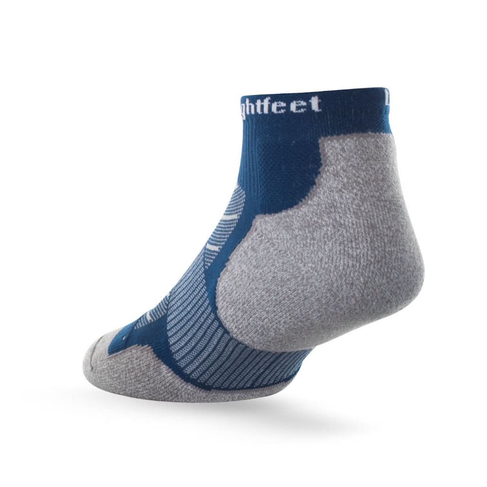 Heel view of Lightfeet Evolution Navy Mini Crew Performance Running Sock