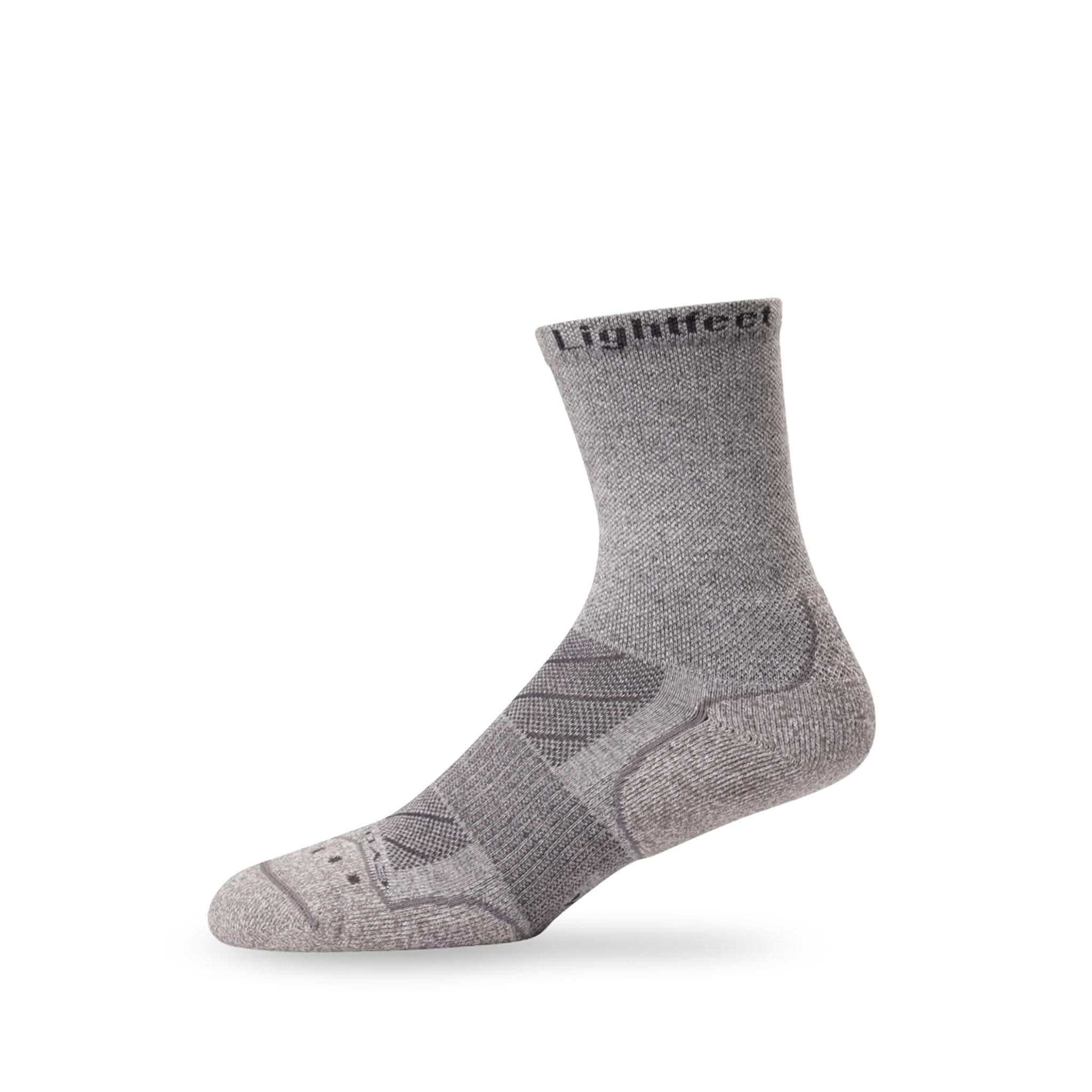 Side view of Lightfeet Evolution Trail Light Grey Half Crew Performance Running Sock