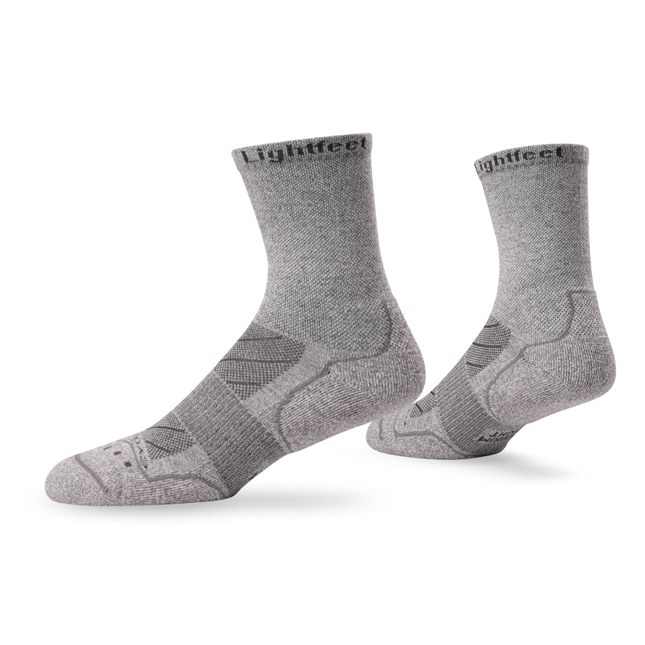 Pair of Lightfeet Evolution Trail Light Grey Half Crew Performance Running Socks