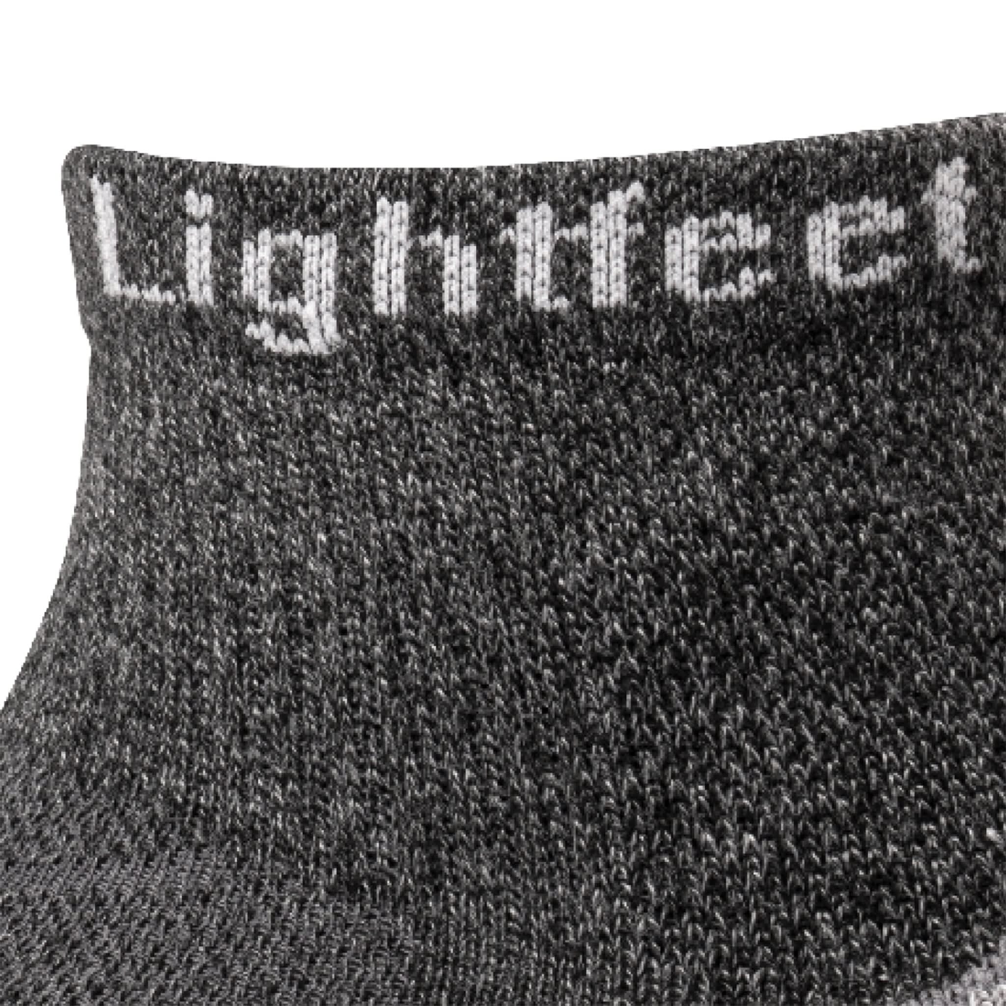 Close up view of mesh on Lightfeet Trail Dark Grey Mini Crew Performance Running Sock