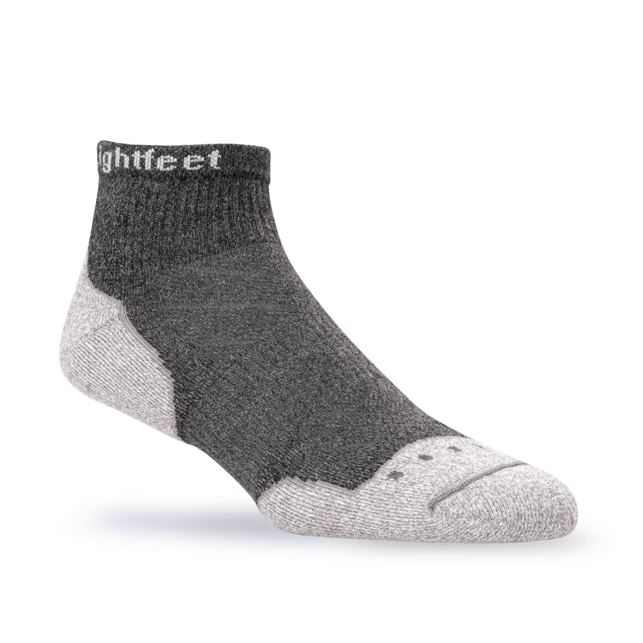 Front angle view of Lightfeet Evolution Trail Dark Grey Mini Crew Performance Running Sock