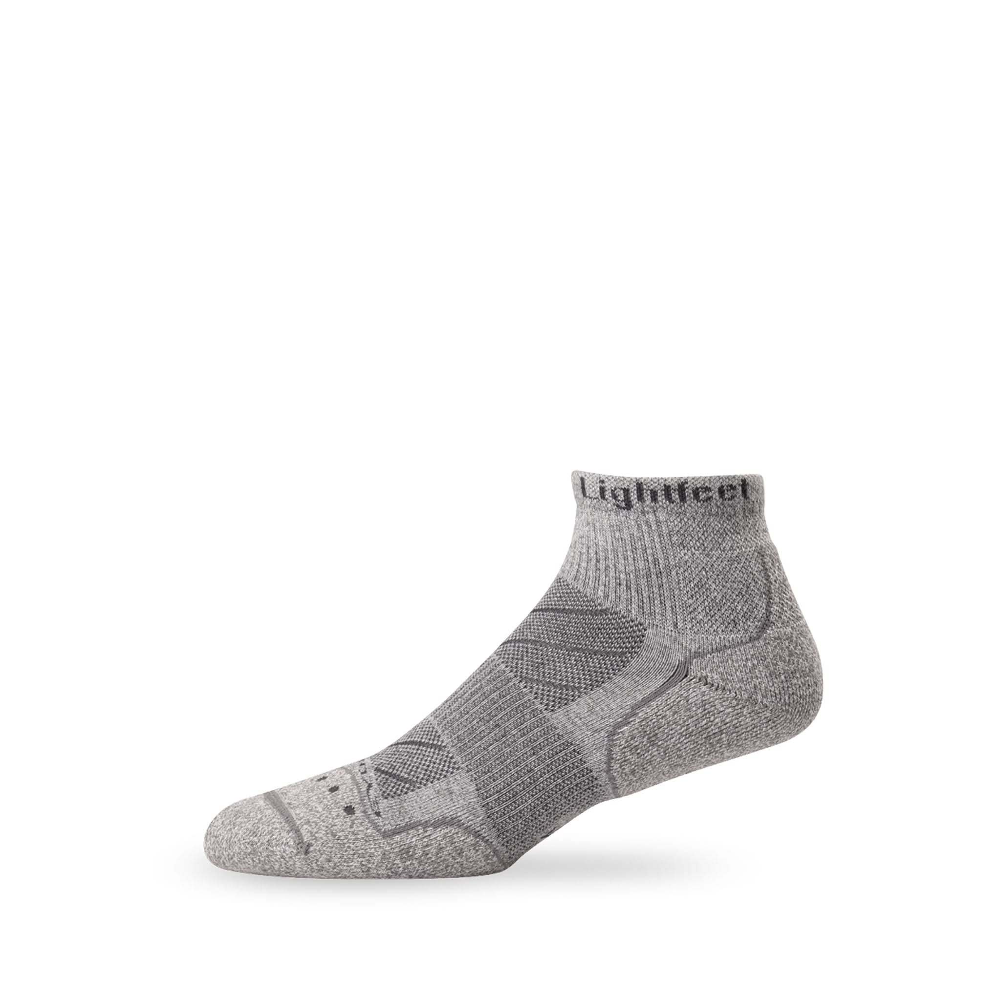 Side view of Lightfeet Evolution Trail Light Grey Mini Crew Performance Running Sock