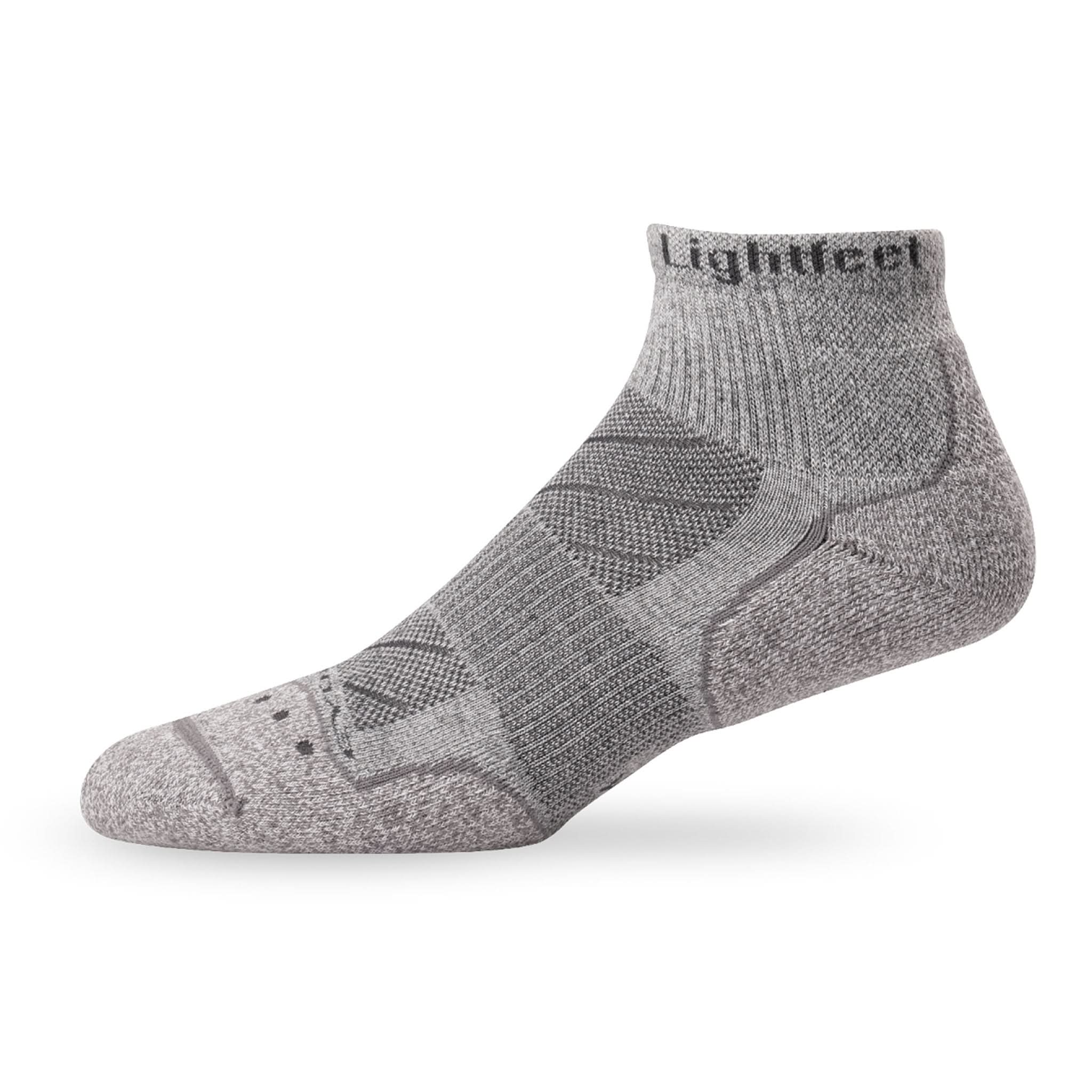 Side view of Lightfeet Evolution Trail Light Grey Mini Crew Performance Running Sock