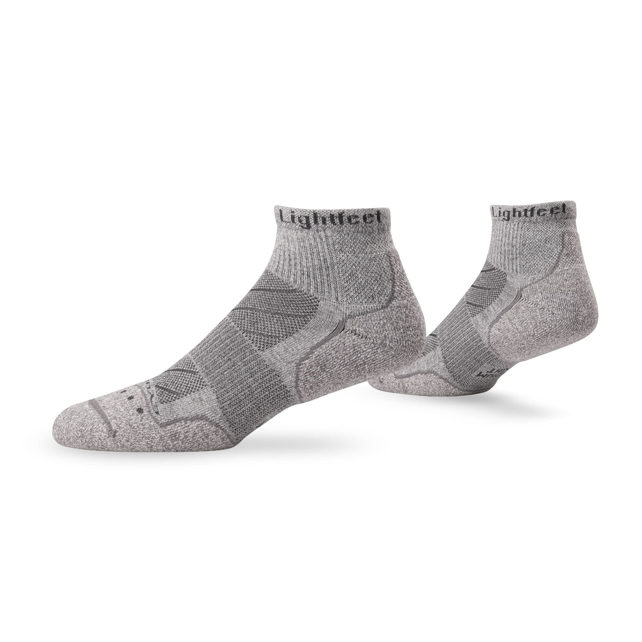 Pair of Lightfeet Evolution Trail Light Grey Mini Crew Performance Running Socks