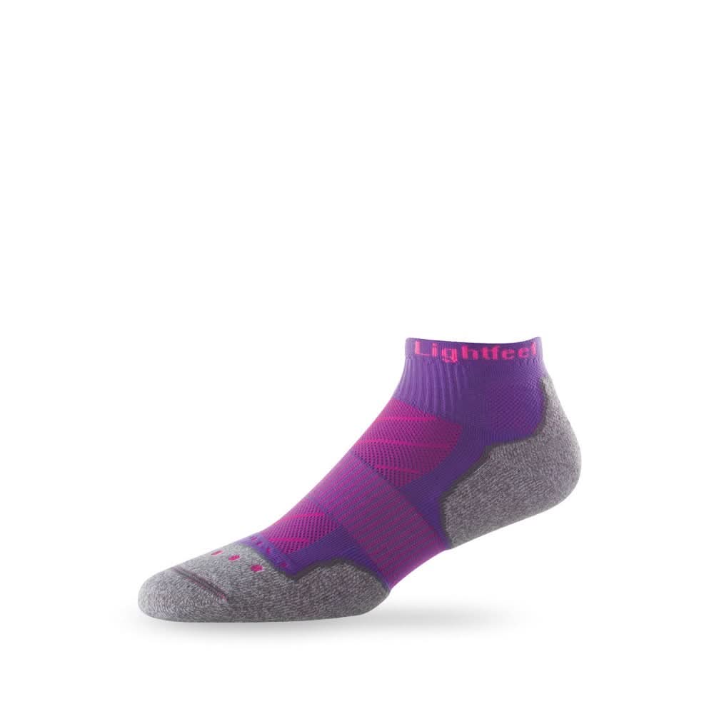 Side view of Lightfeet Evolution Violet Fluro Pink Mini Crew Performance Running Sock
