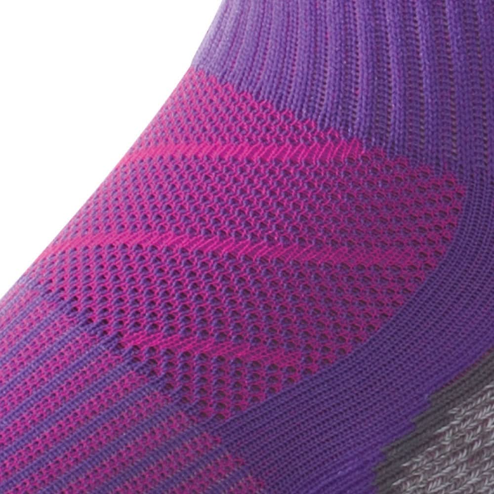 Close up view of mesh on Lightfeet Evolution Violet Fluro Pink Mini Crew Performance Running Sock