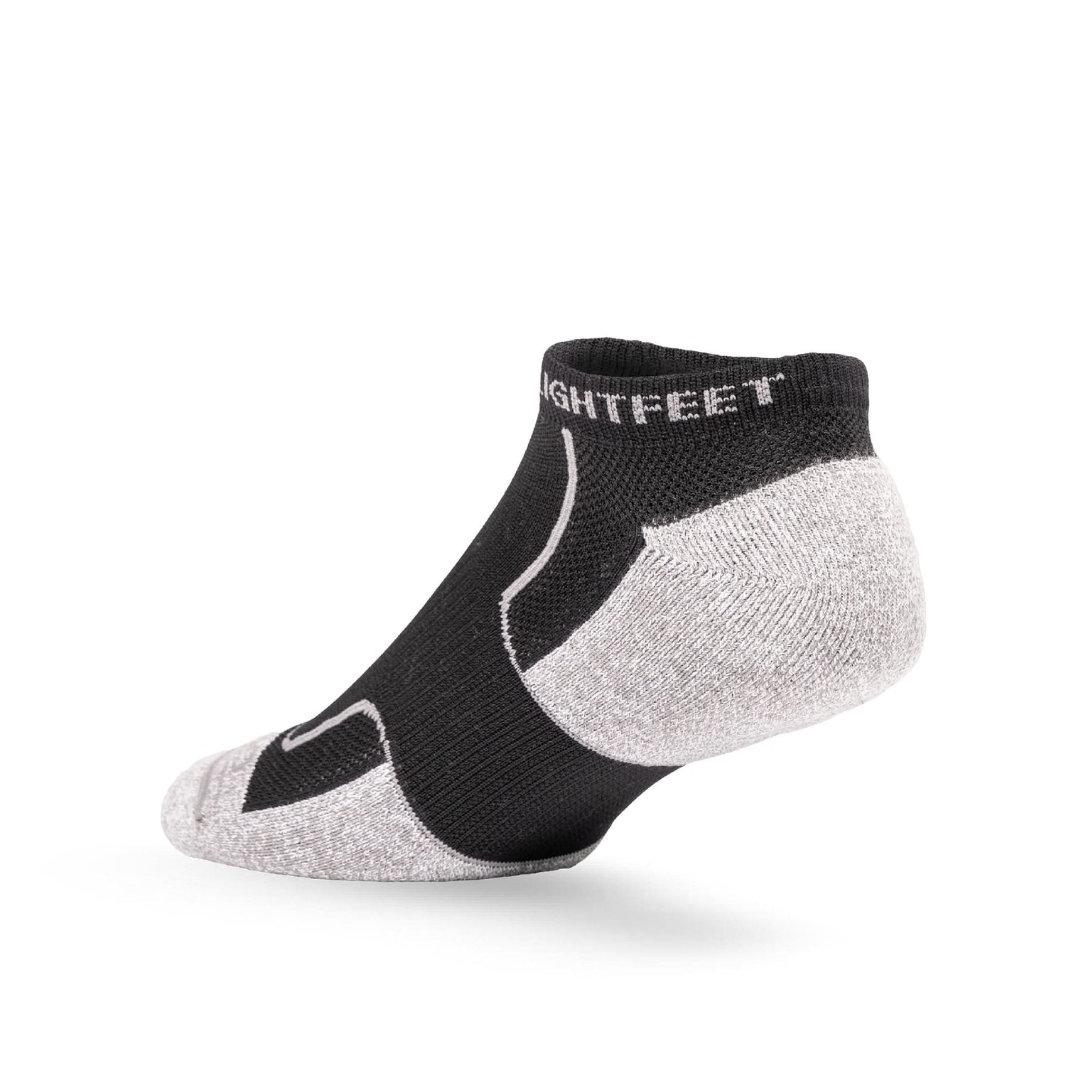 Heel view of Lightfeet Genesis Kids Ankle Black Performance Sock