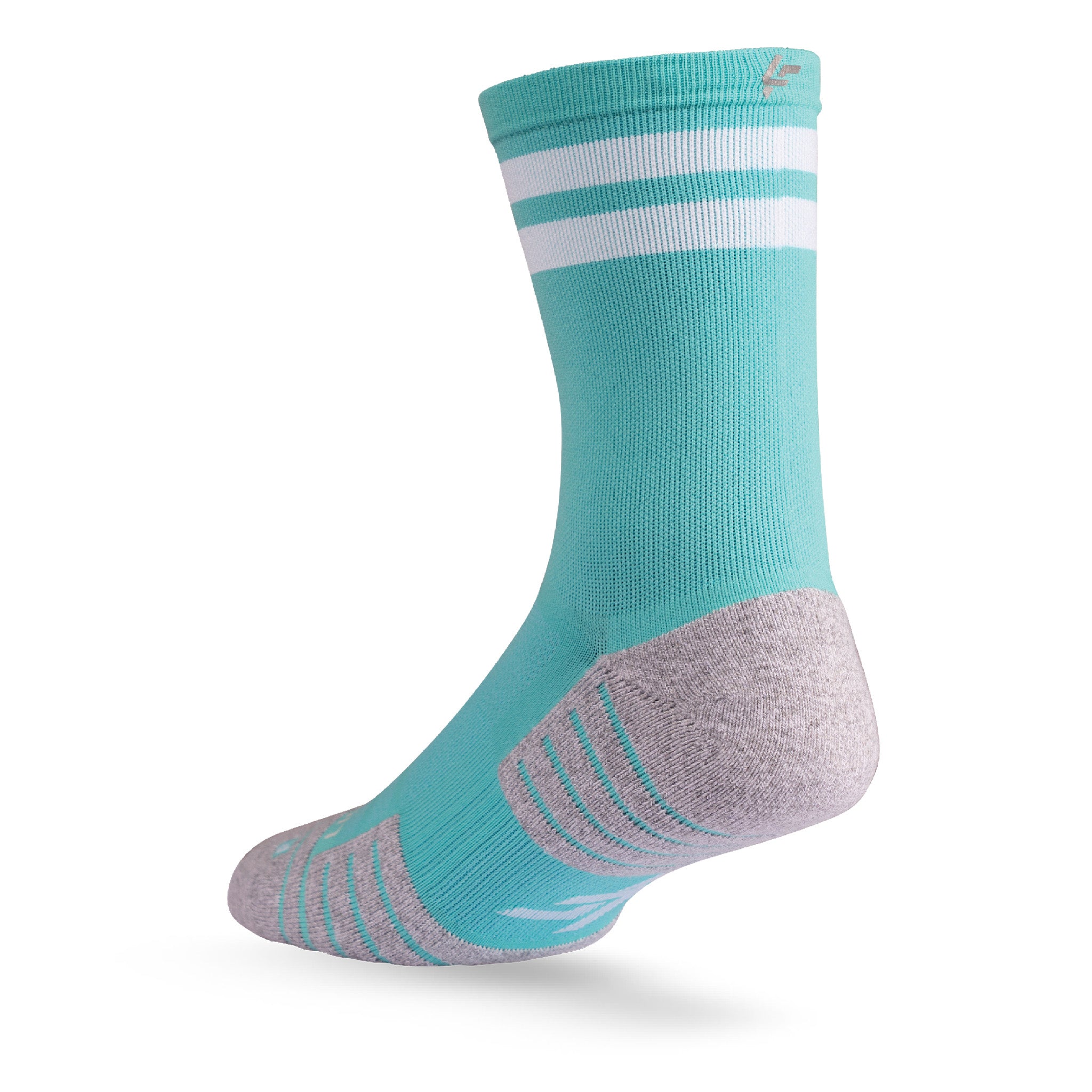 Heel view of Lightfeet Performance 2 Stripes Mint Half Crew Sock