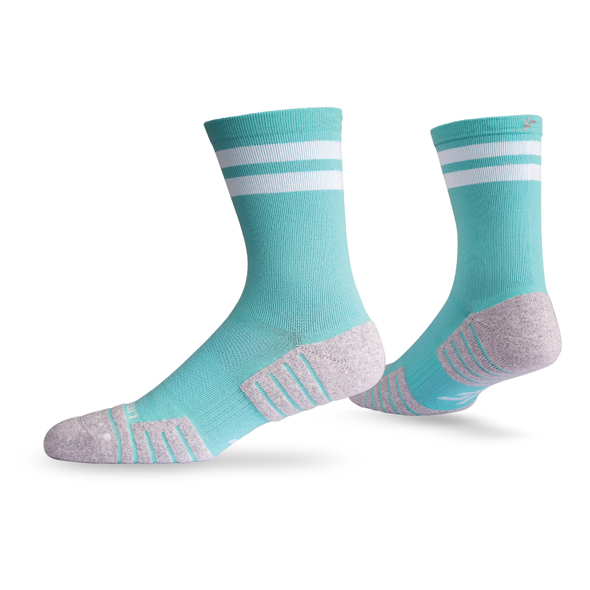 Pair of Lightfeet Performance 2 Stripes Mint Half Crew Socks