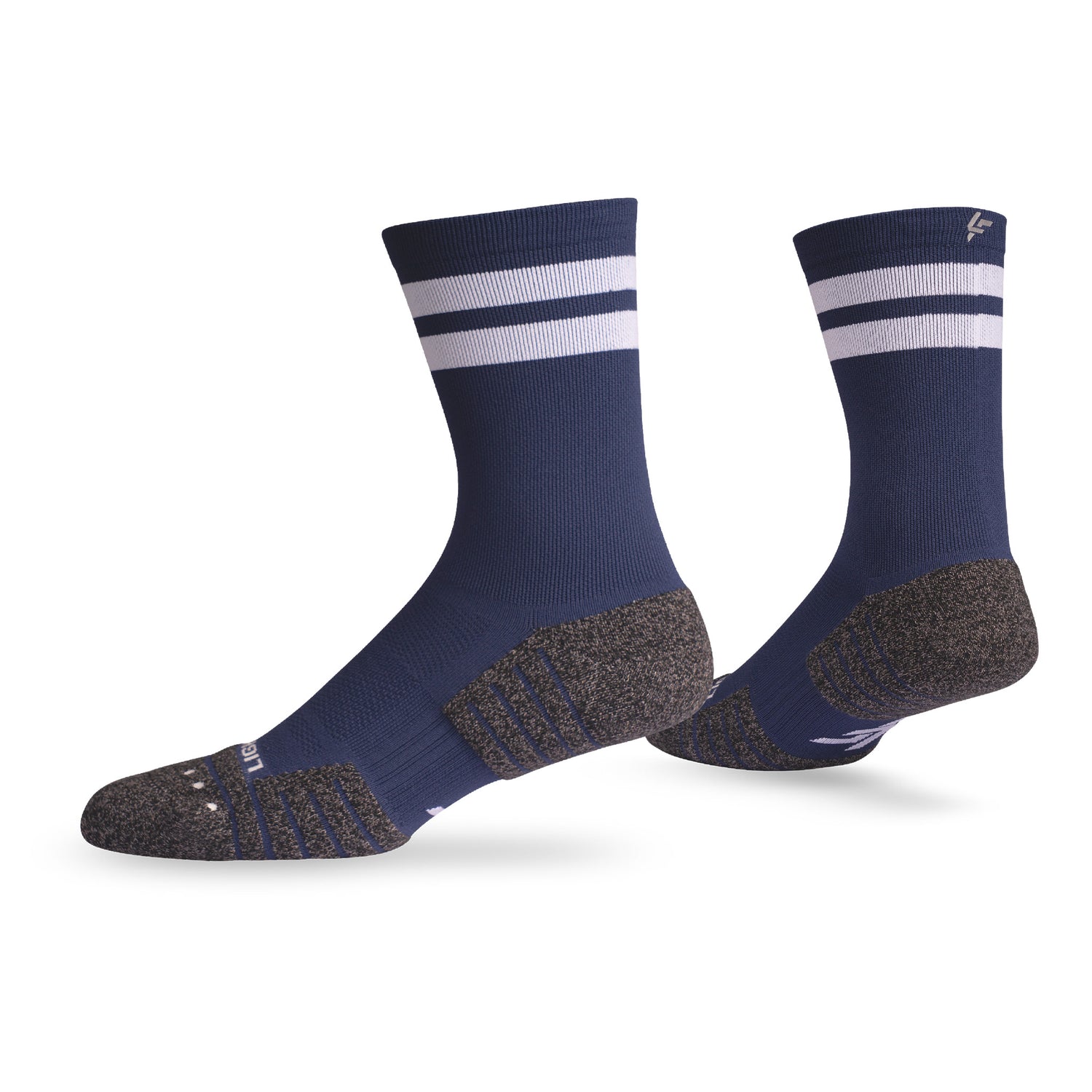 Pair of Lightfeet Performance 2 Stripes Navy Half Crew Socks