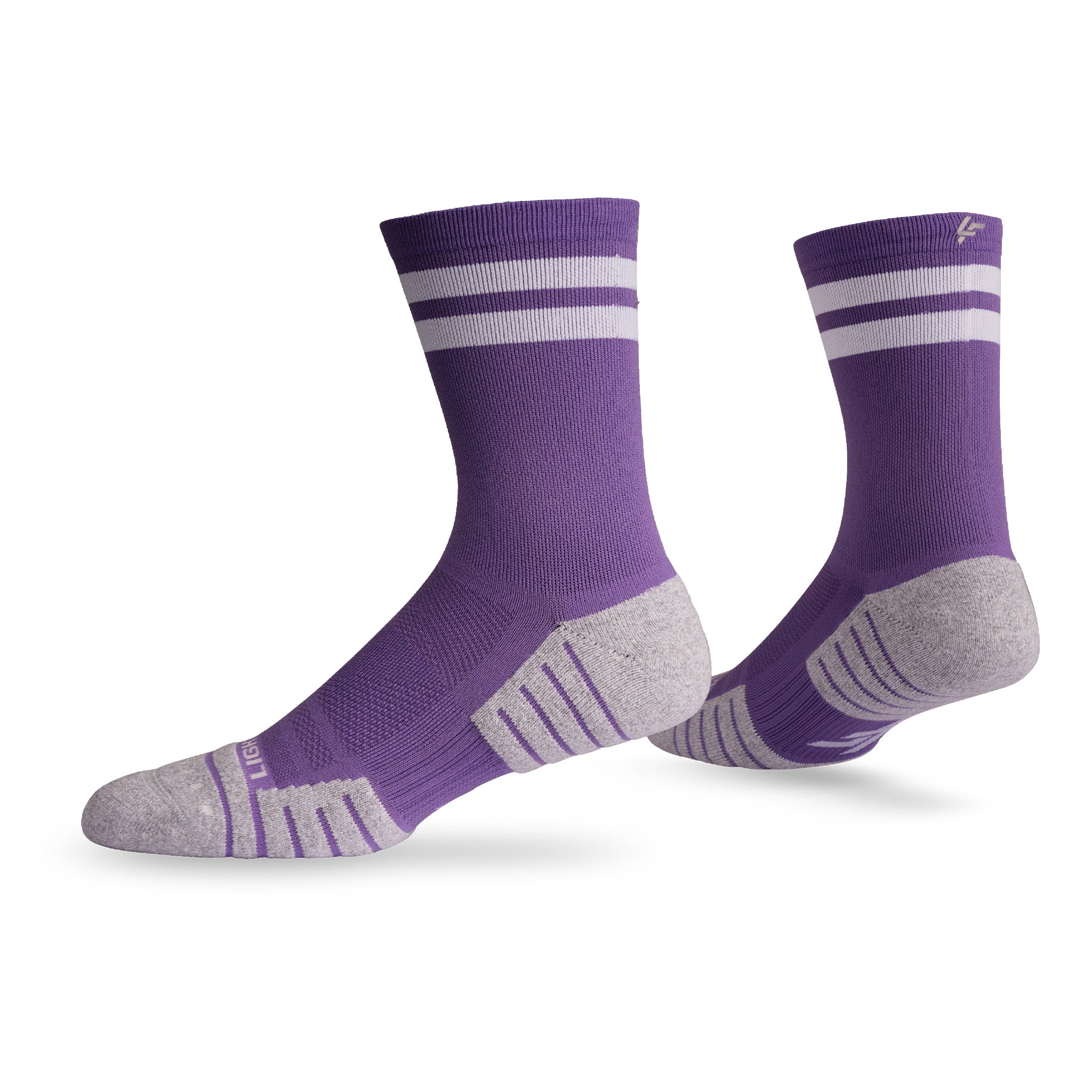 Pair of Lightfeet Performance 2 Stripes Violet Half Crew Socks