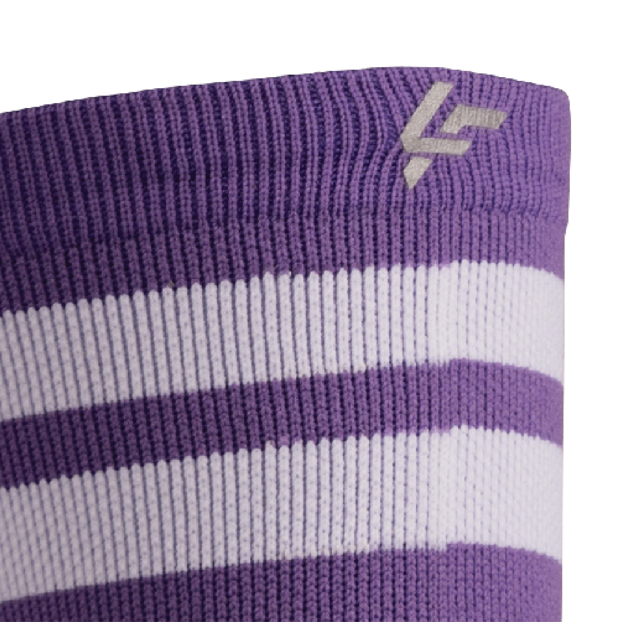 Heel view of Lightfeet Performance 2 Stripes Violet Half Crew Sock