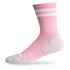 Side view of Lightfeet Performance 2 Stripes Soft Pink Half Crew Sock