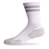 Side view of Lightfeet Performance 2 Stripes White Half Crew Sock