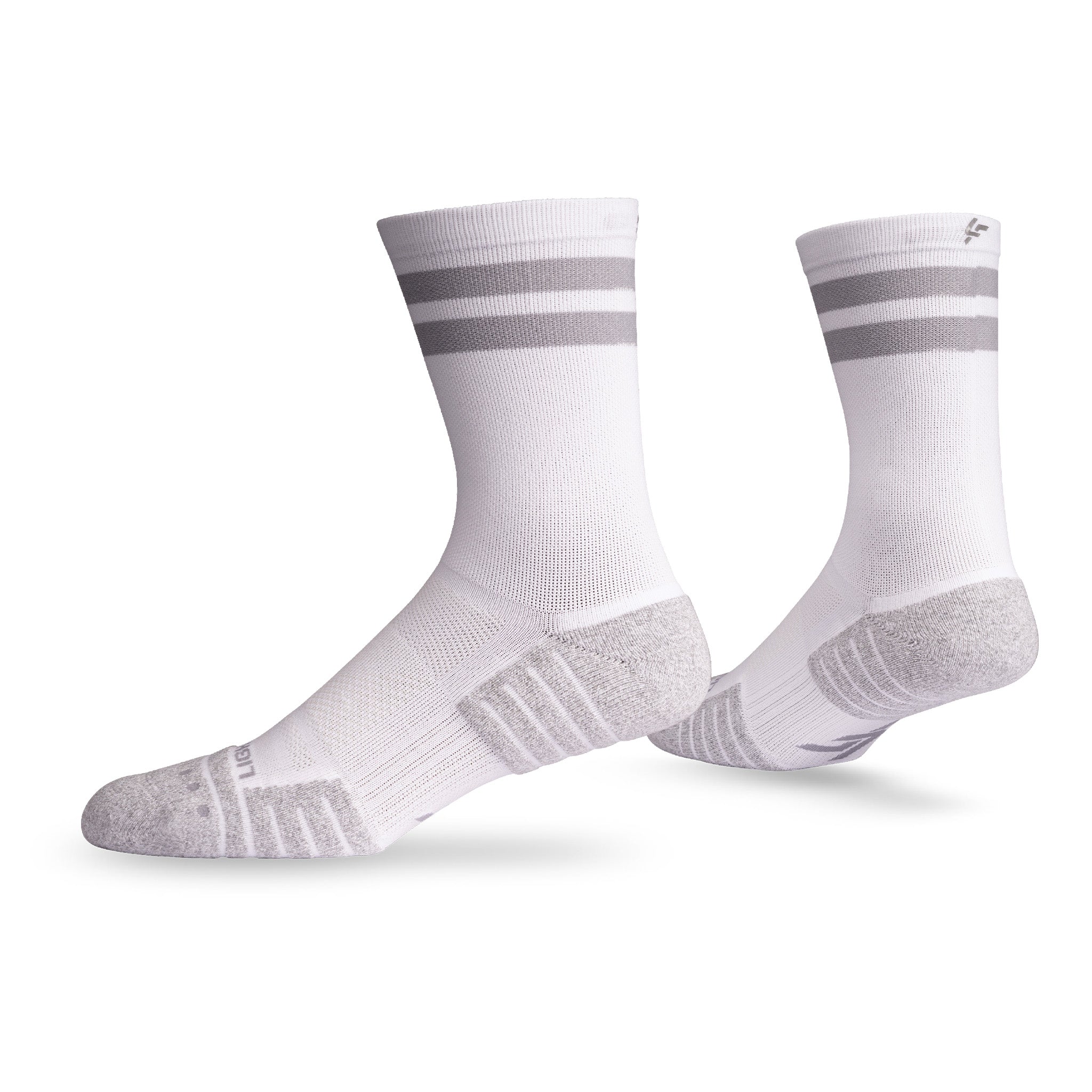 Pair of Lightfeet Performance 2 Stripes White Half Crew Socks