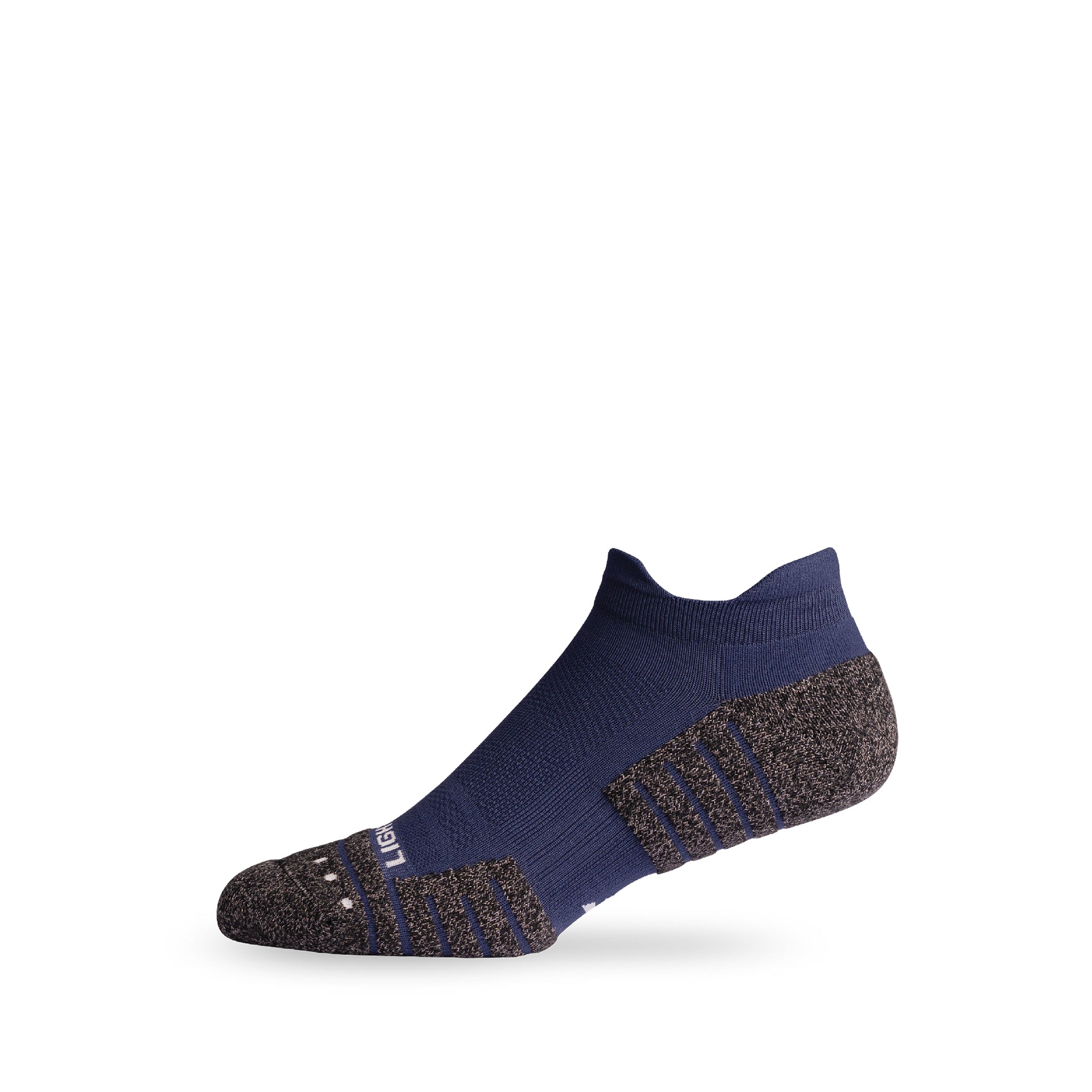 Side view of Lightfeet Performance Navy Ankle Sock